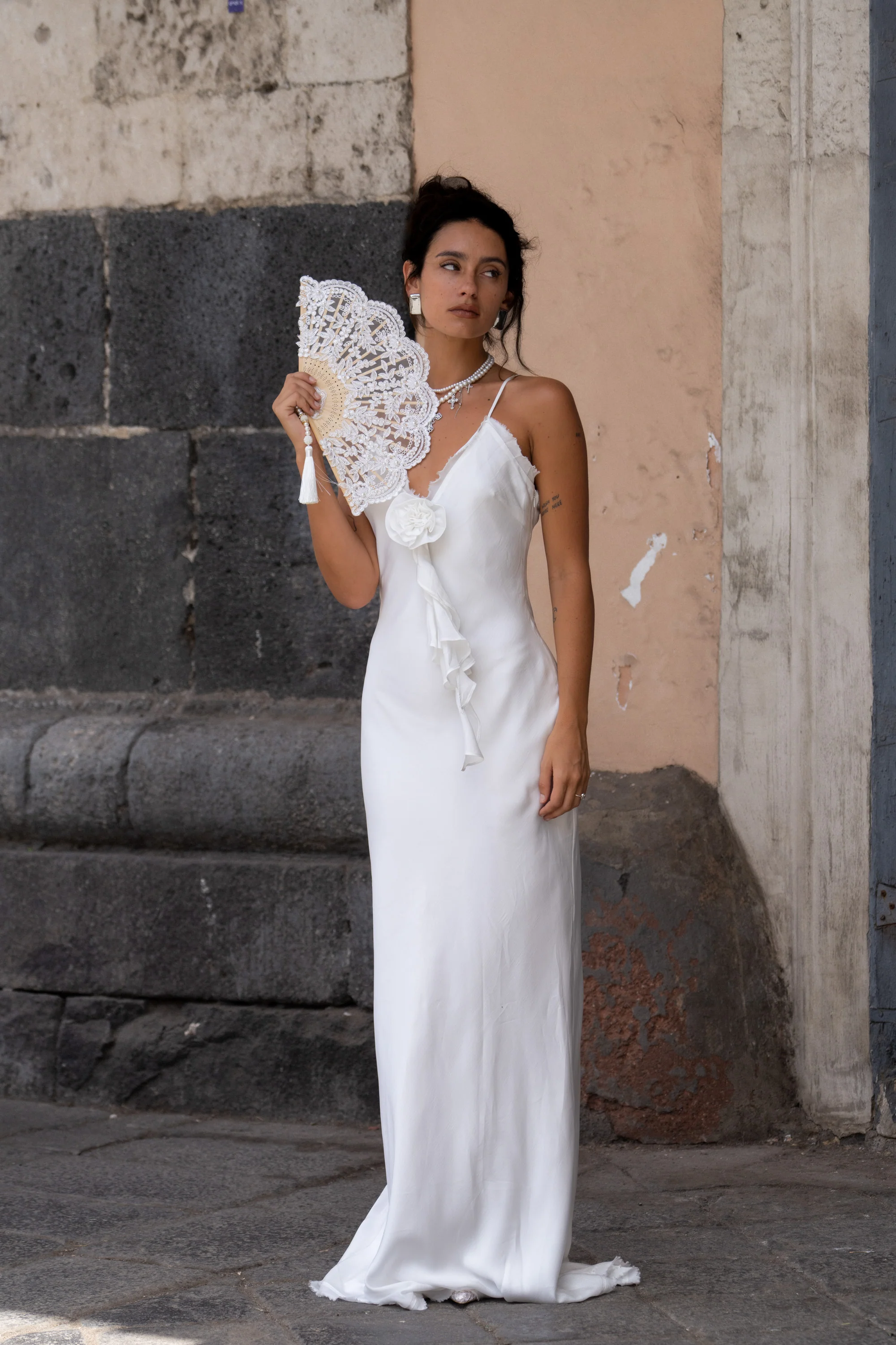 Prosecco White Rosette Frill Maxi Dress - Image 6