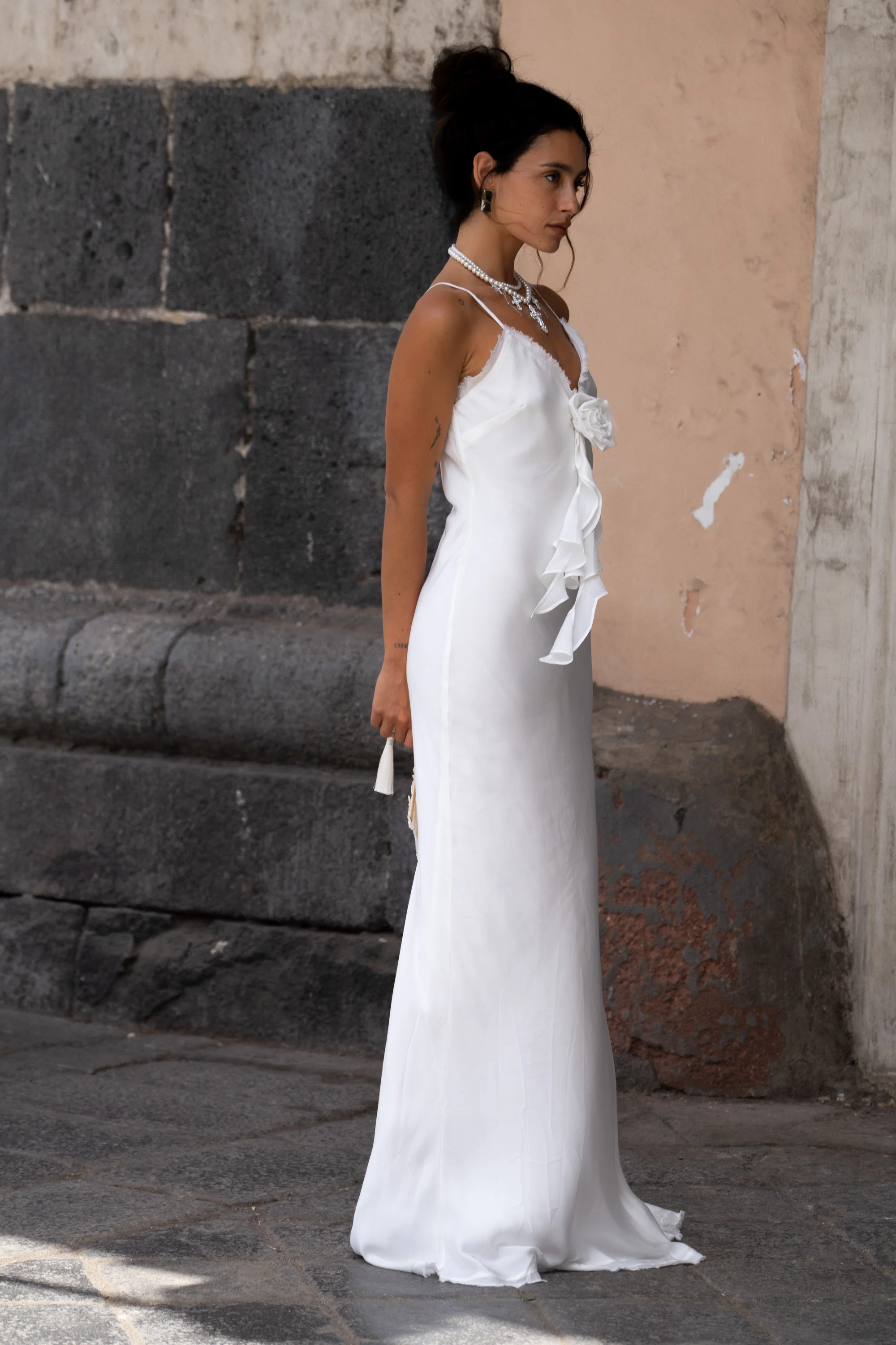 Prosecco White Rosette Frill Maxi Dress - Image 8