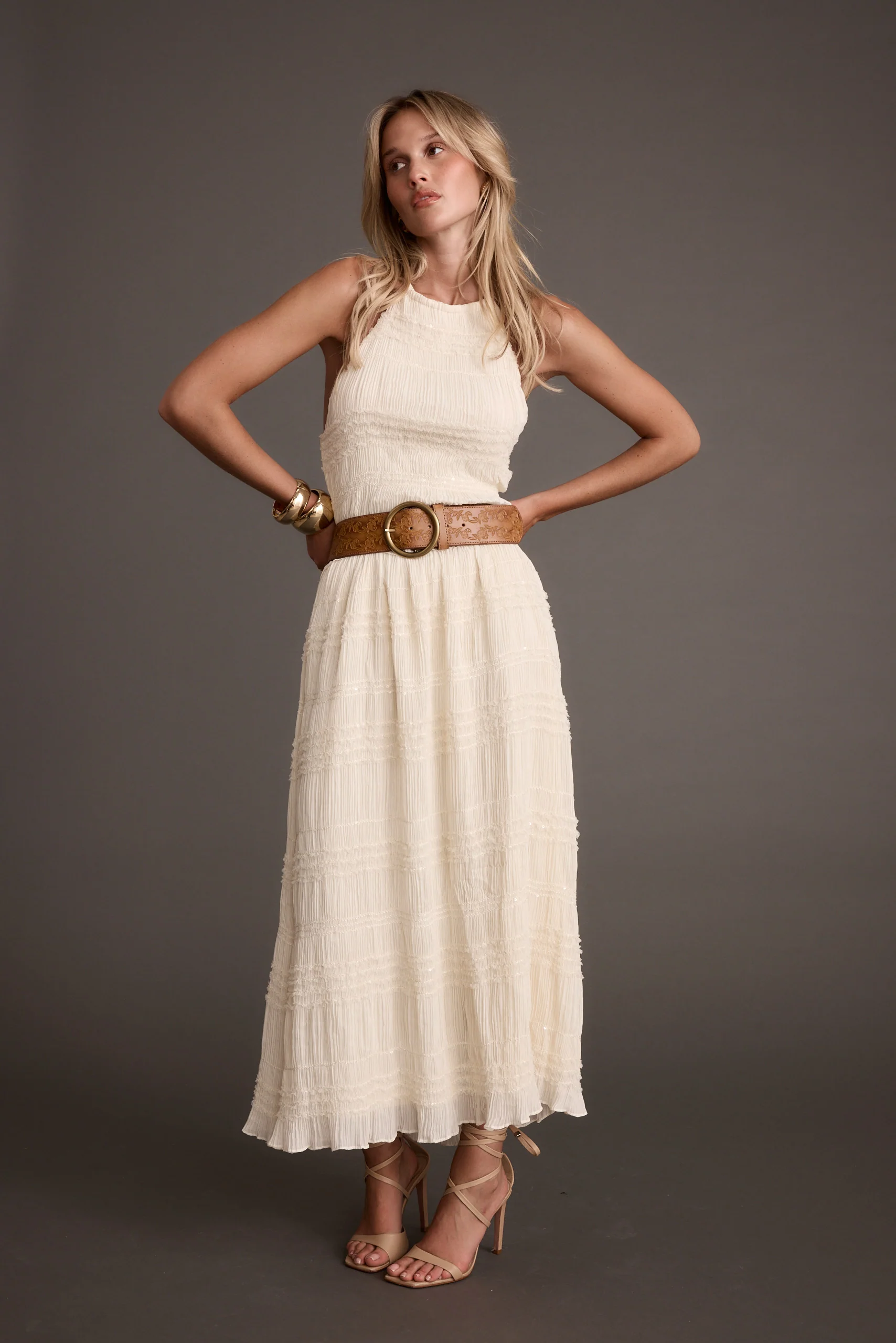 Quinn Ivory High Neck Shimmer Chiffon Maxi Dress - Image 3
