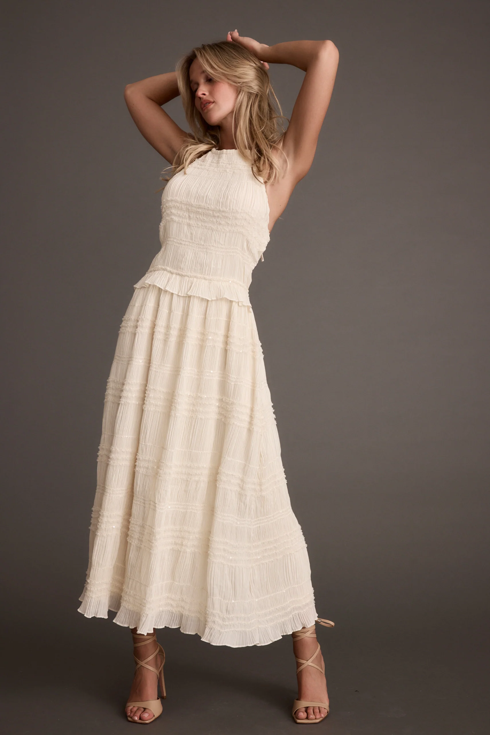 Quinn Ivory High Neck Shimmer Chiffon Maxi Dress - Image 6