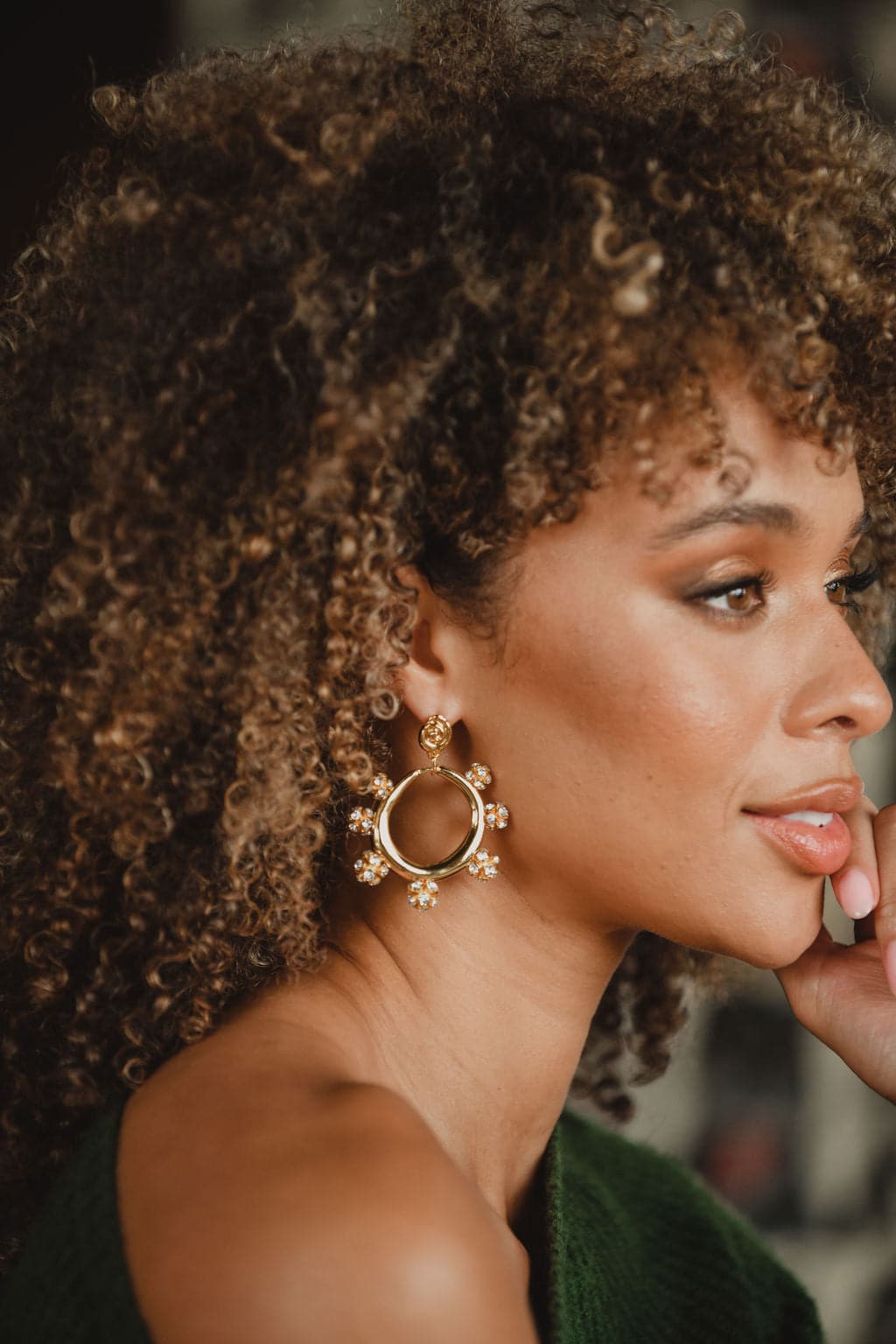 Rae Gold Rhinestone Statement Earrings - Image 4