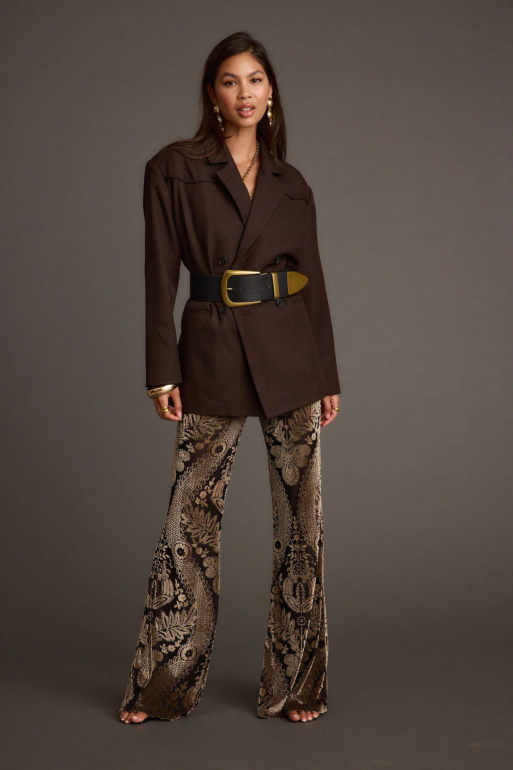 Rebel Brown Belted Double Breasted Blazer - Image 7