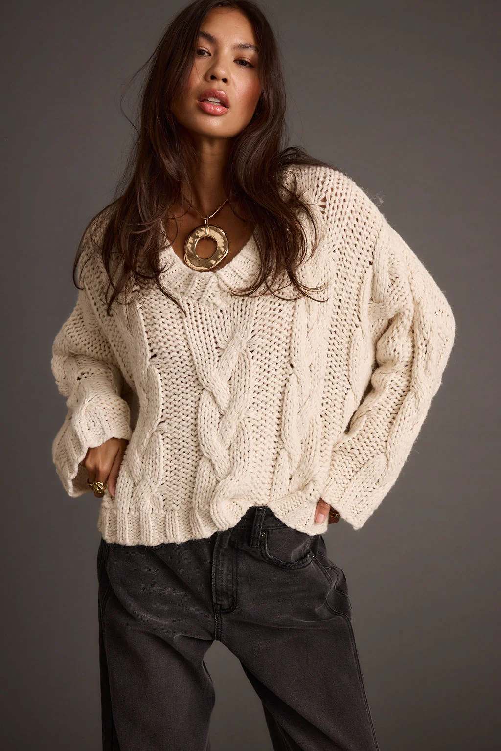 Remi Ivory Cable Knit Sweater - Image 2