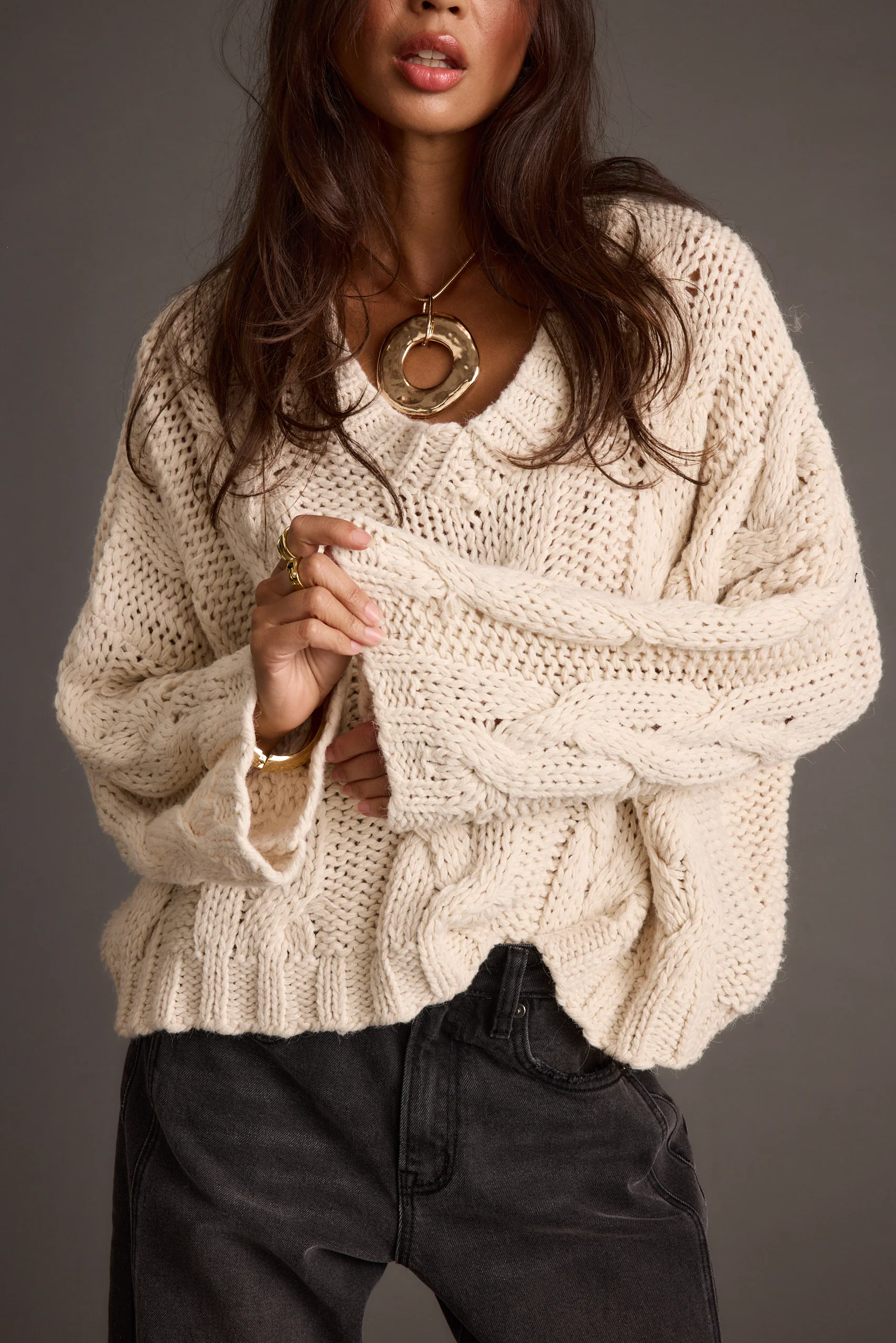 Remi Ivory Cable Knit Sweater - Image 6