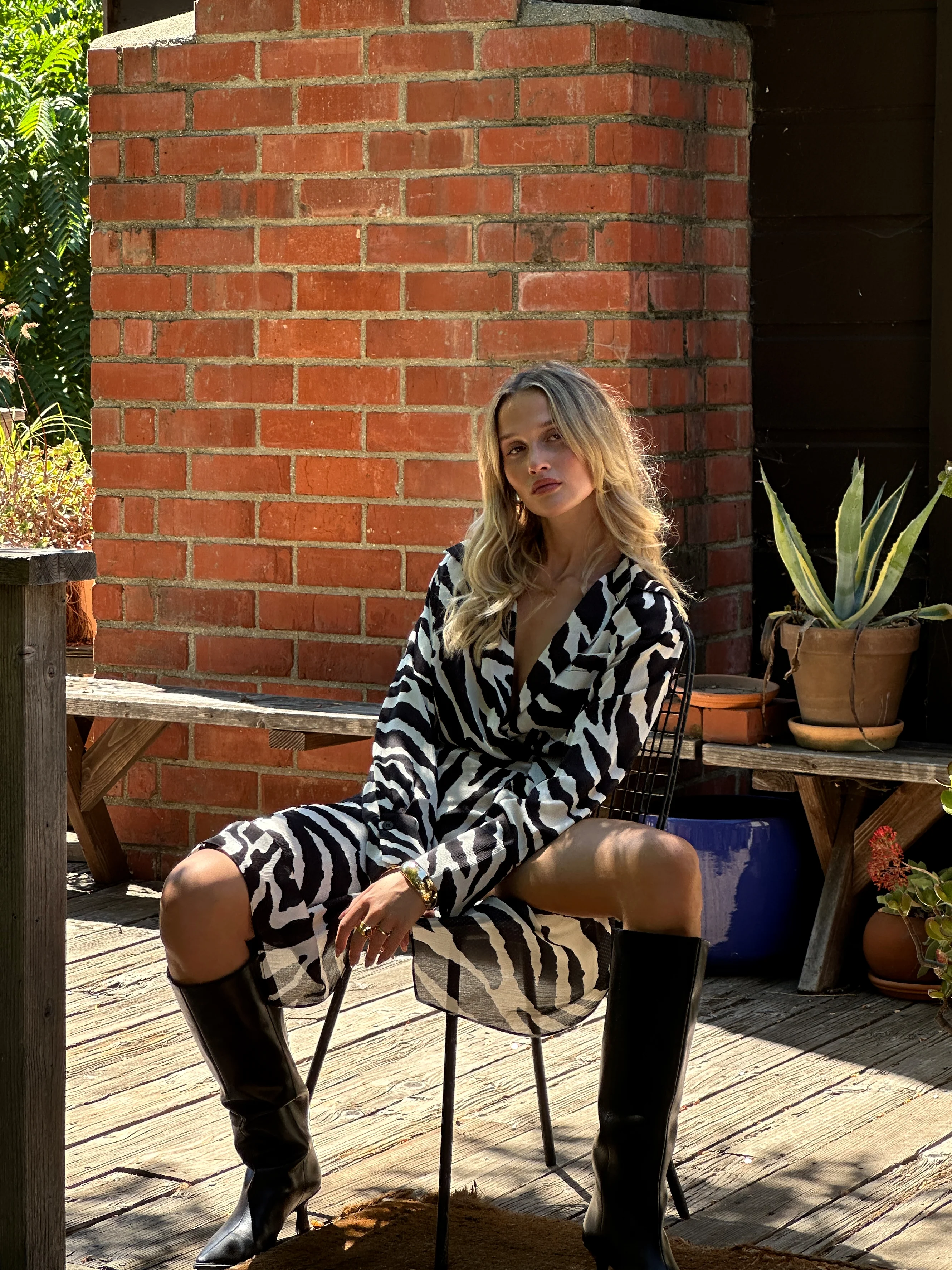 Renna Zebra Long Sleeve Wrap Midi Dress - Image 11