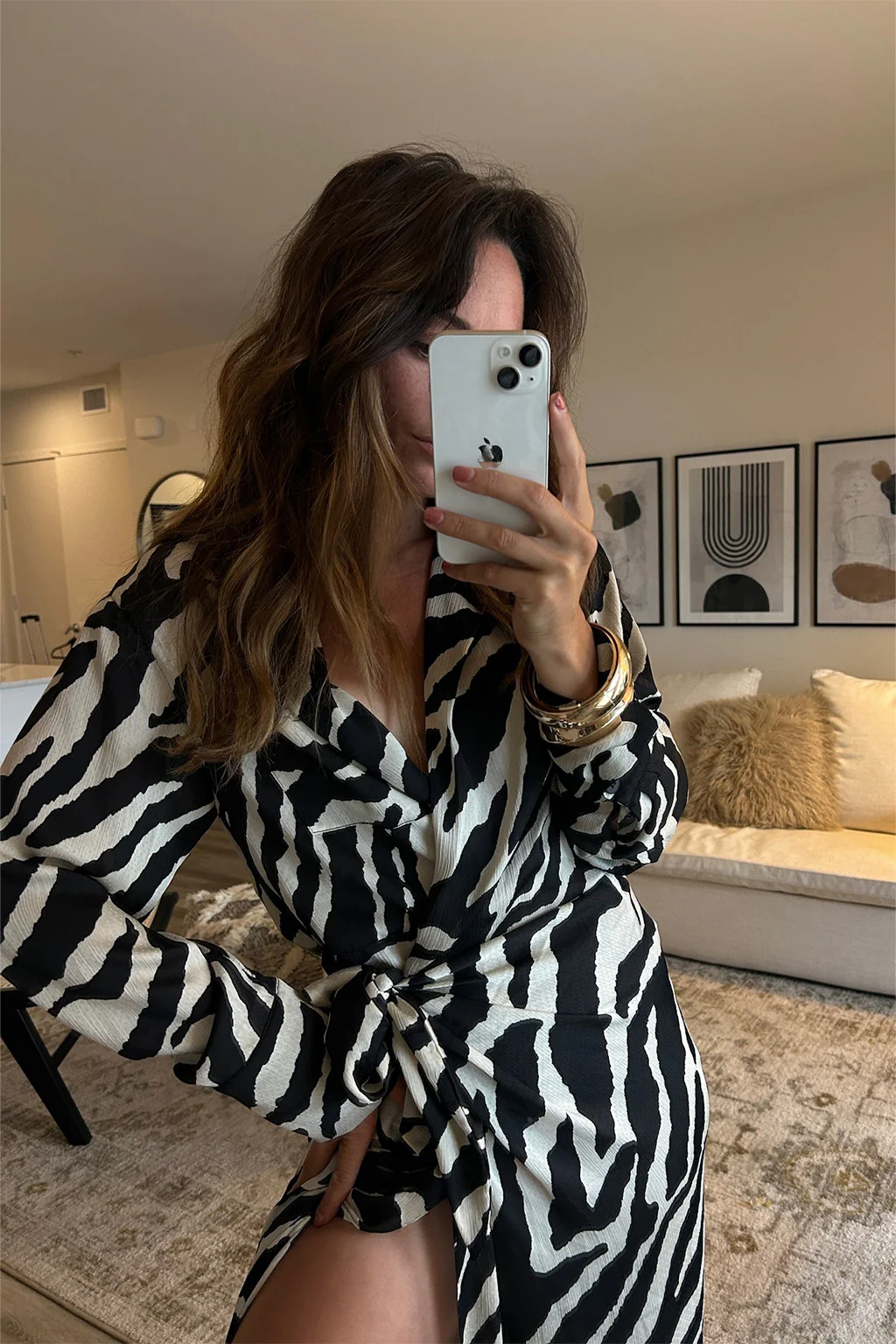 Renna Zebra Long Sleeve Wrap Midi Dress - Image 2
