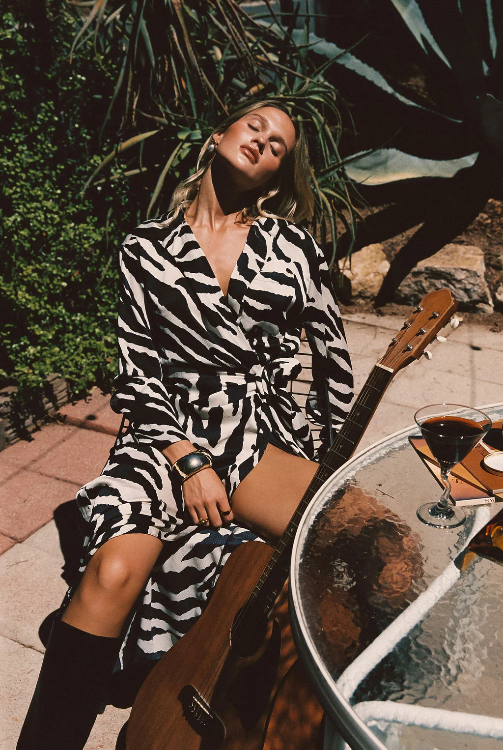 Renna Zebra Long Sleeve Wrap Midi Dress - Image 3