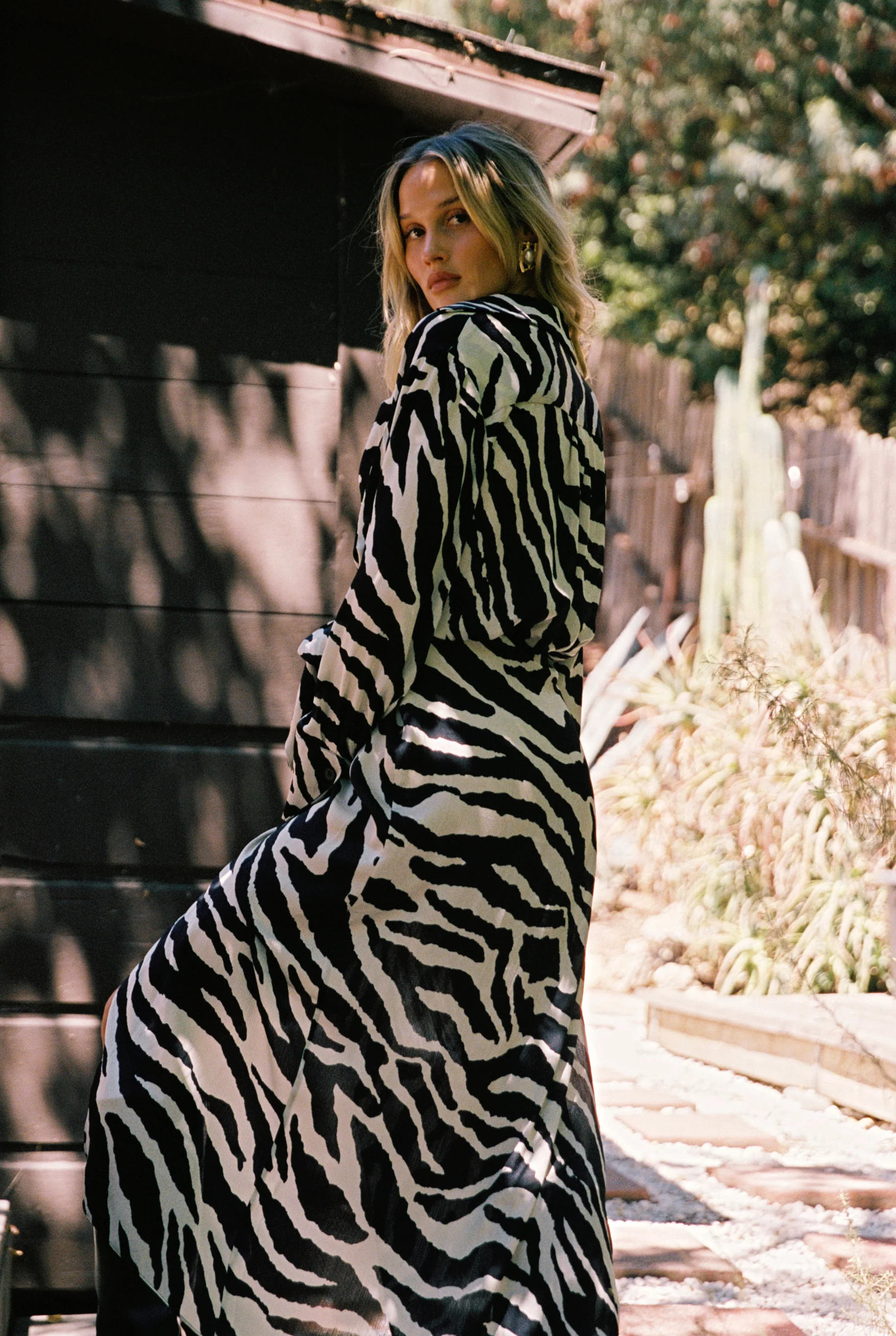 Renna Zebra Long Sleeve Wrap Midi Dress - Image 5