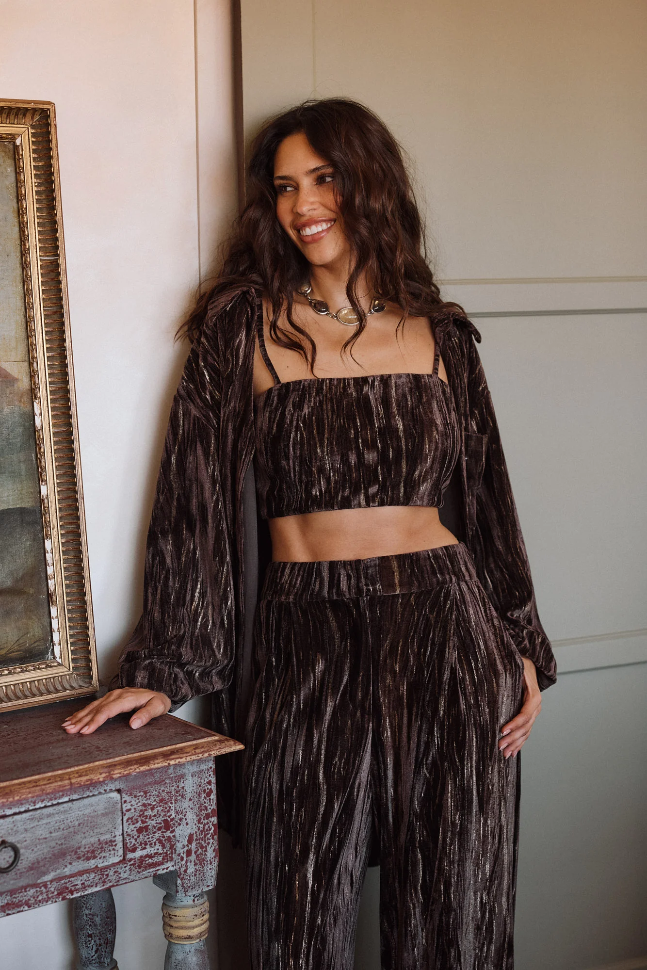 Rhea Espresso Velvet Crop Top - Image 6