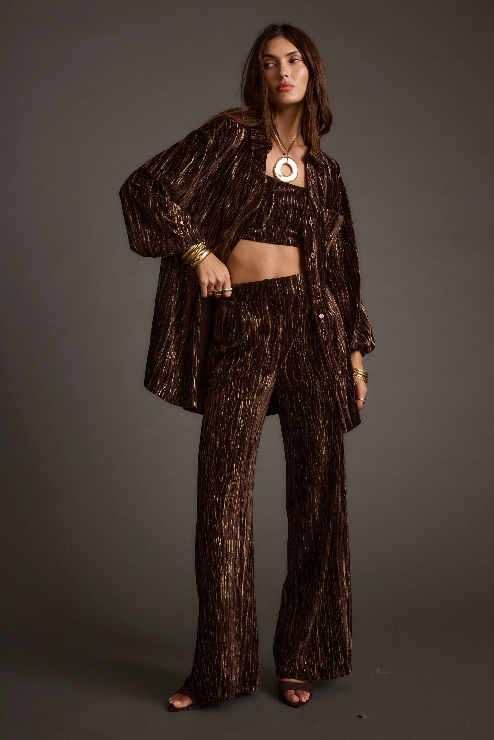 Rhea Espresso Velvet Trousers - Image 3