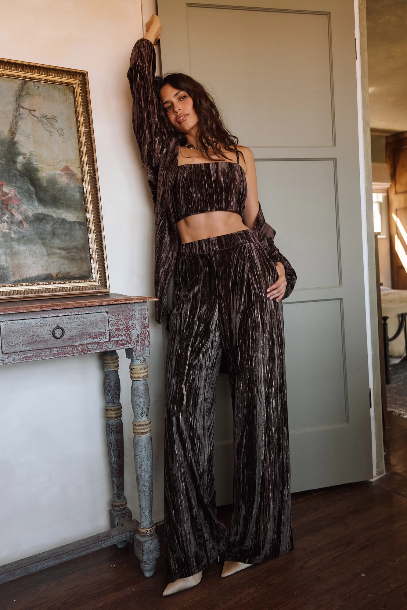 Rhea Espresso Velvet Trousers - Image 4