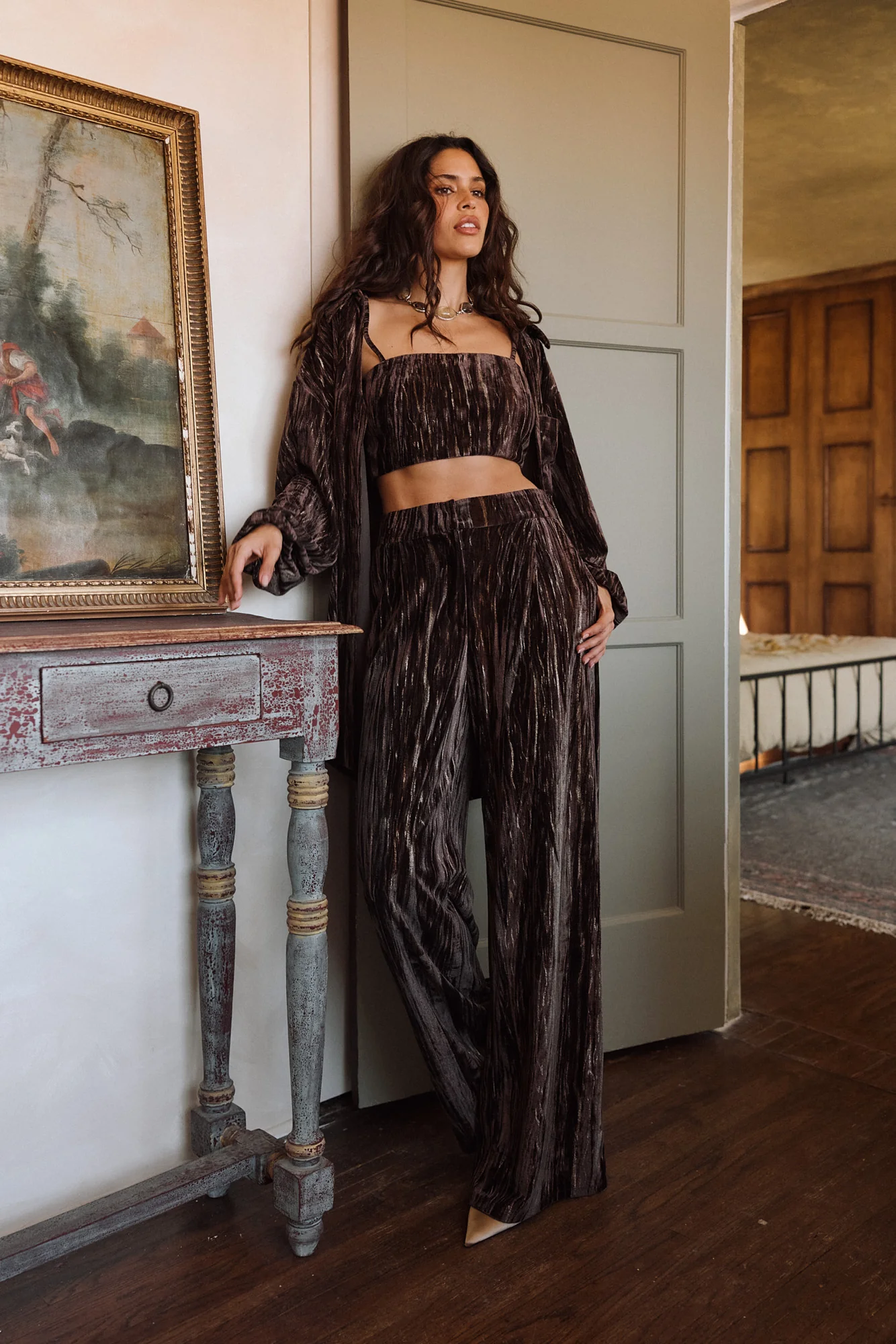Rhea Espresso Velvet Trousers - Image 5
