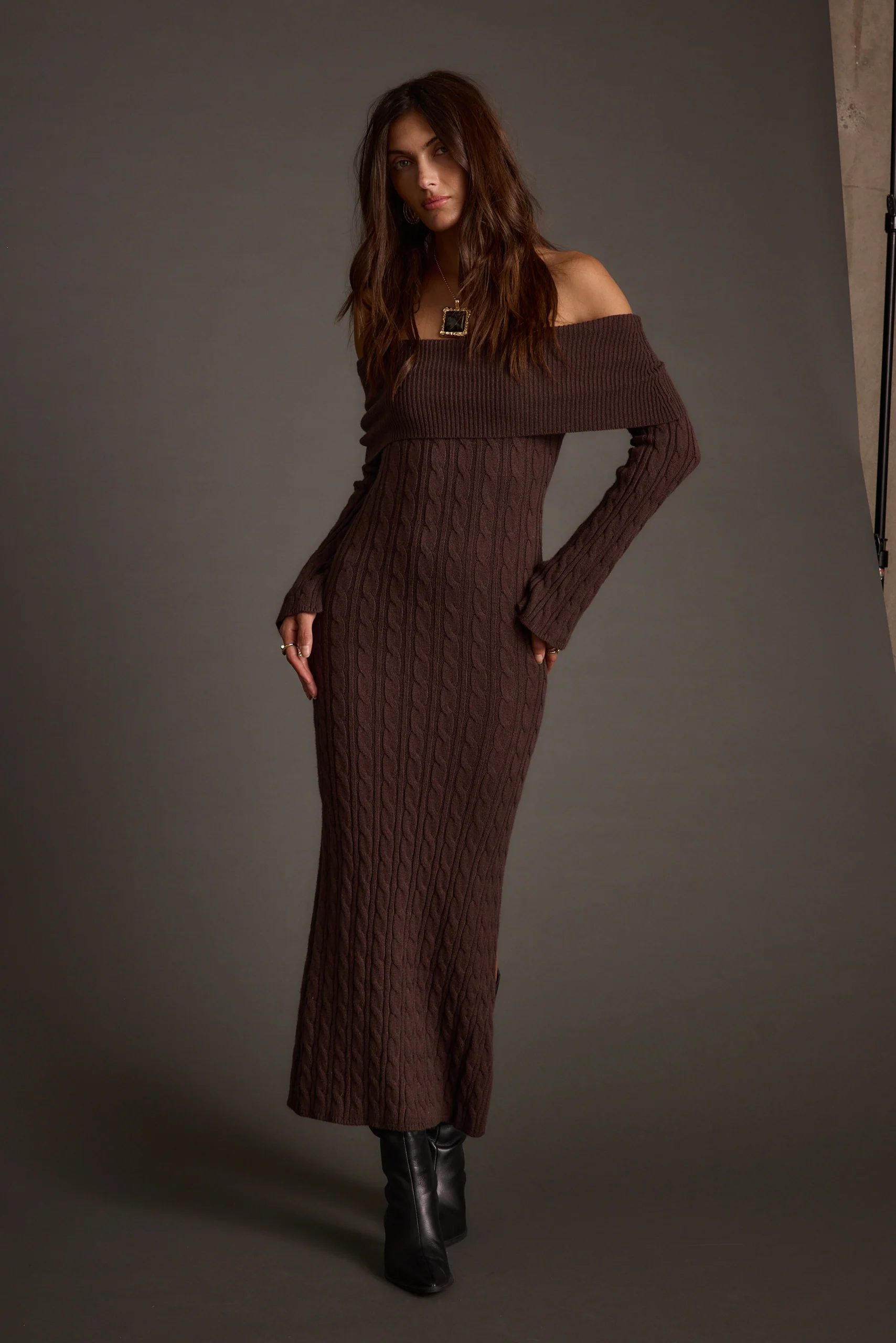 Rhiannon Espresso Sweater Maxi Dress - Image 11