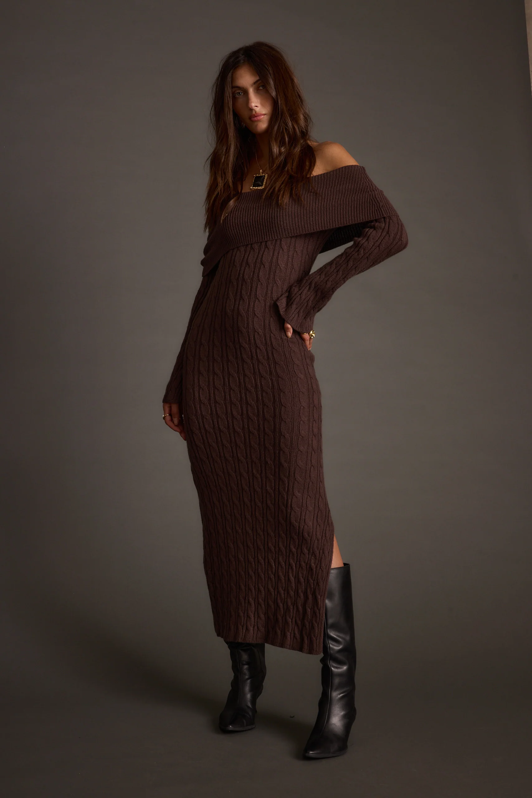 Rhiannon Espresso Sweater Maxi Dress - Image 13