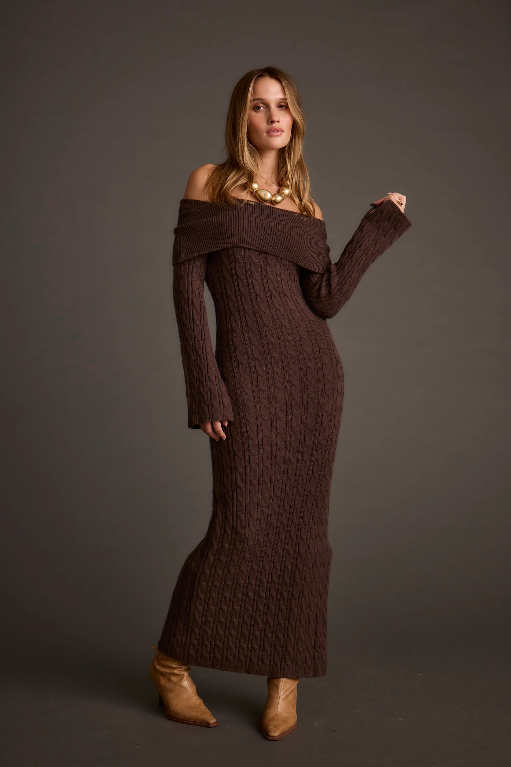 Rhiannon Espresso Sweater Maxi Dress - Image 4