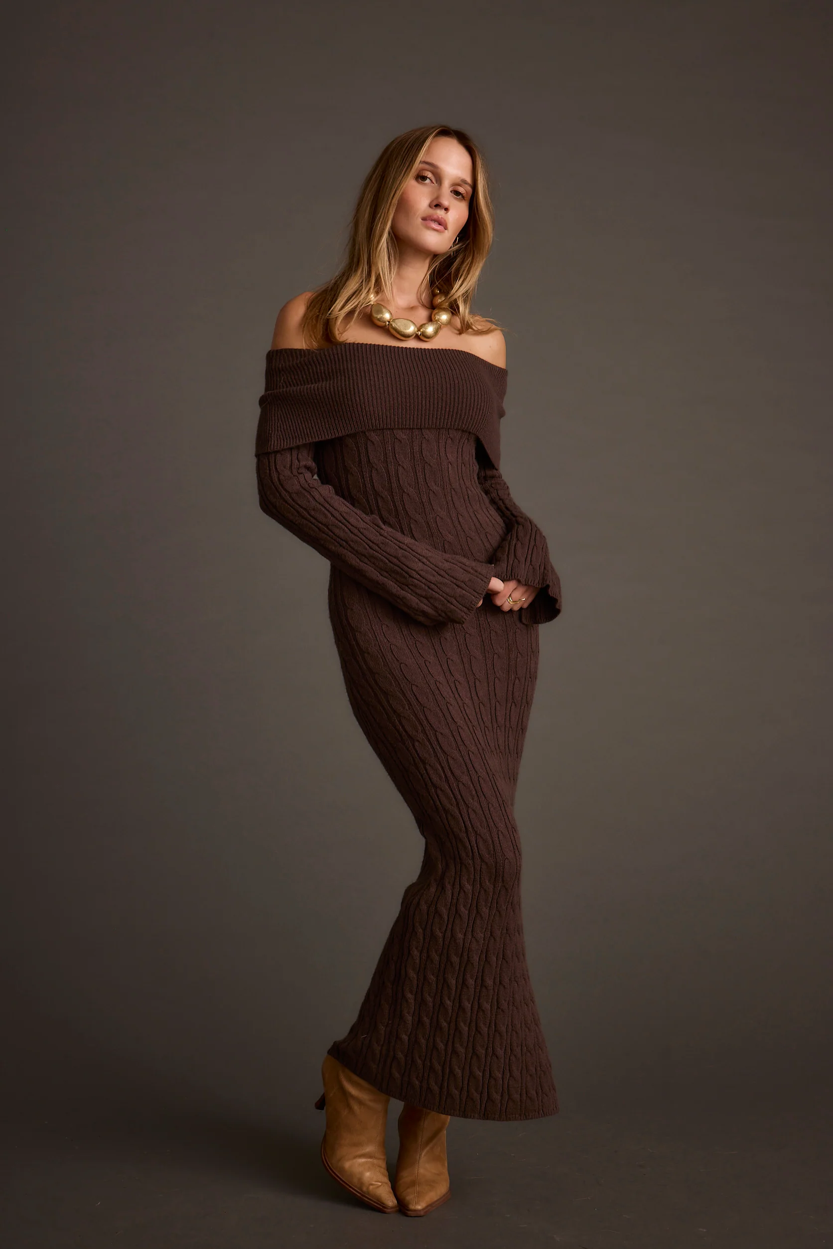 Rhiannon Espresso Sweater Maxi Dress - Image 8