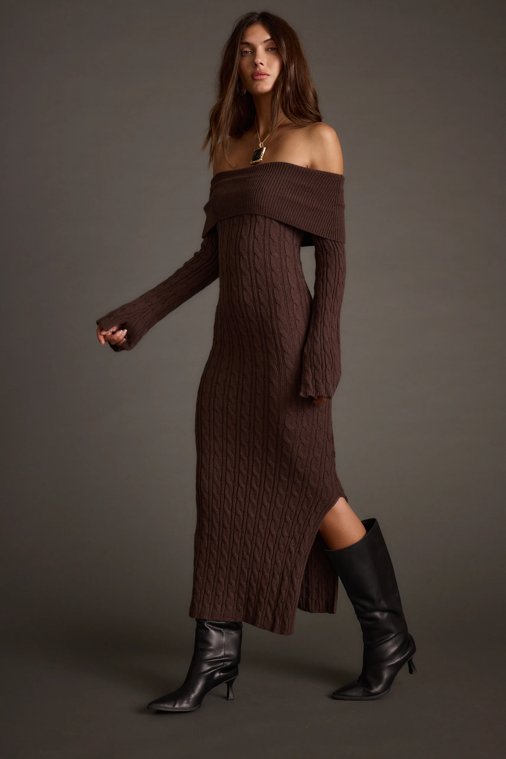 Rhiannon Espresso Sweater Maxi Dress - Image 9