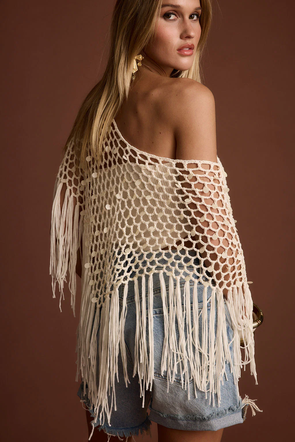 Rianne Ivory Sequin Crochet Shawl - Image 7