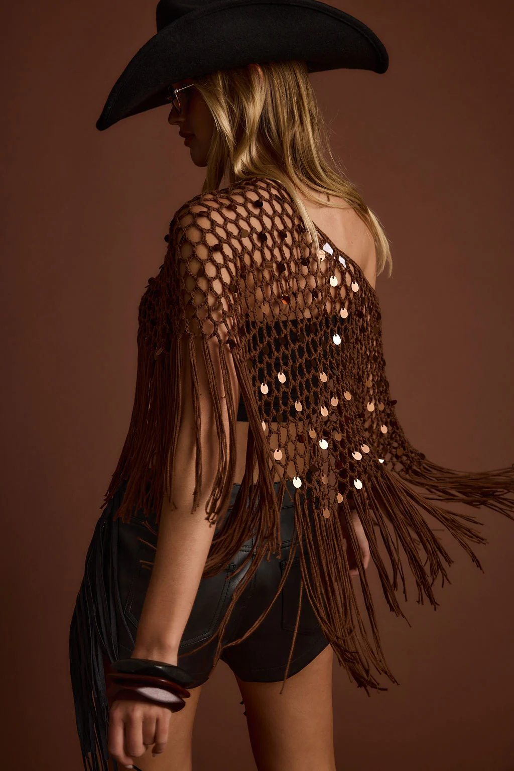 Rianne Mocha Sequin Crochet Shawl - Image 7