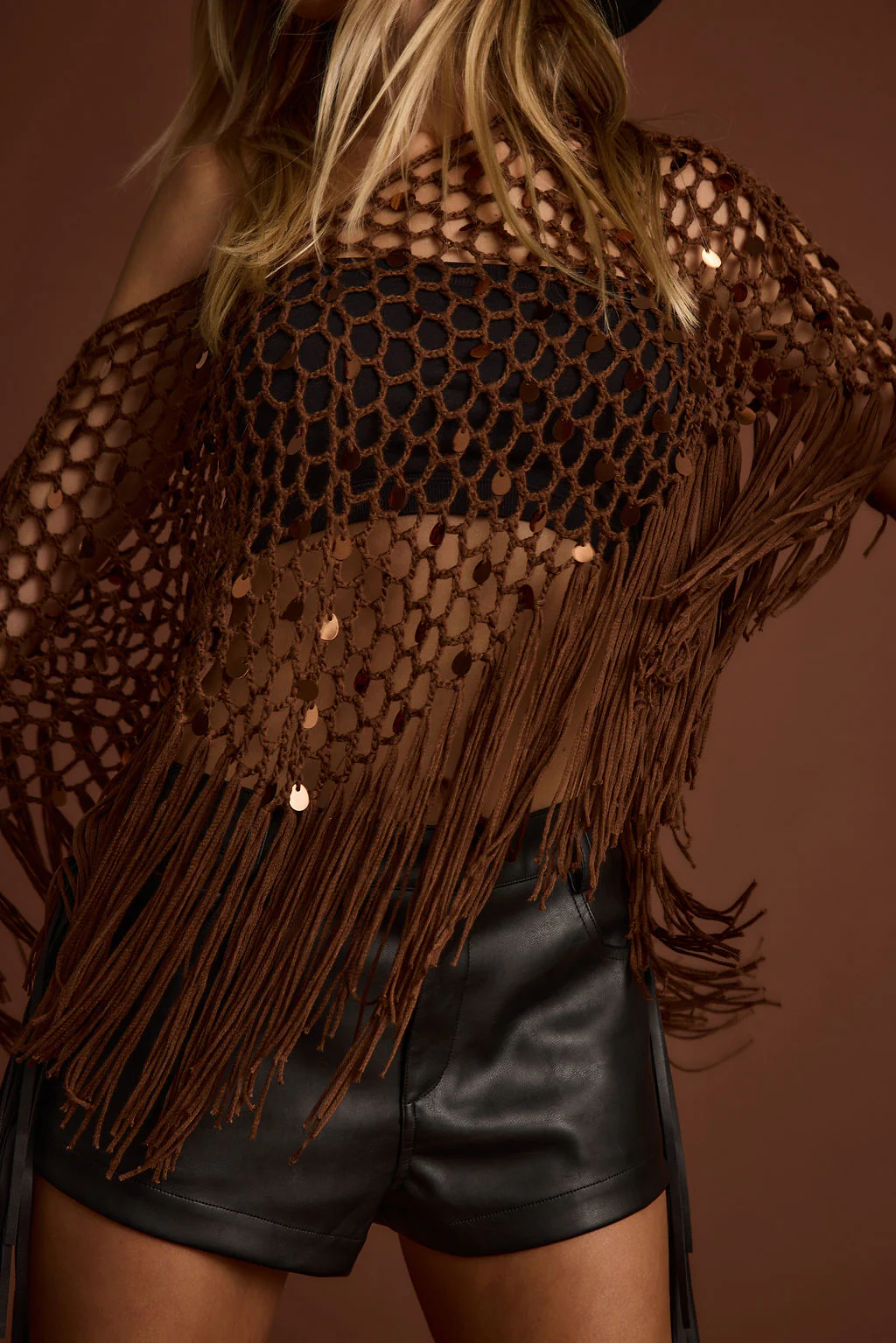 Rianne Mocha Sequin Crochet Shawl - Image 9