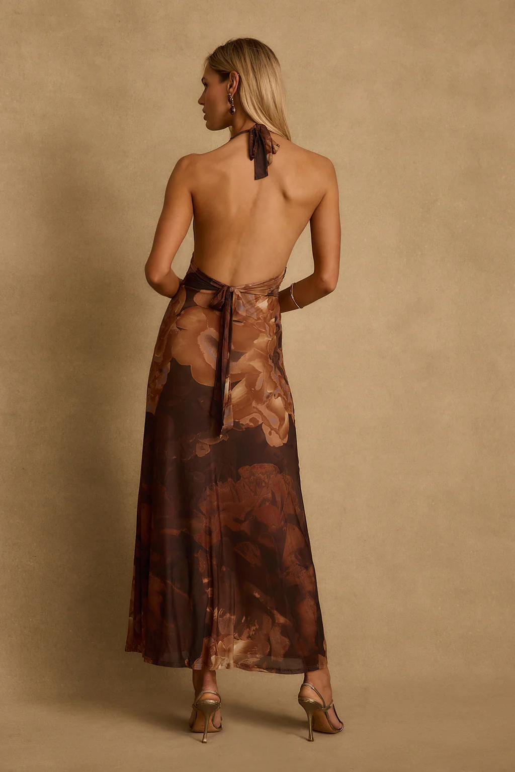 Rosalia Mocha Mesh Maxi Dress - Image 3