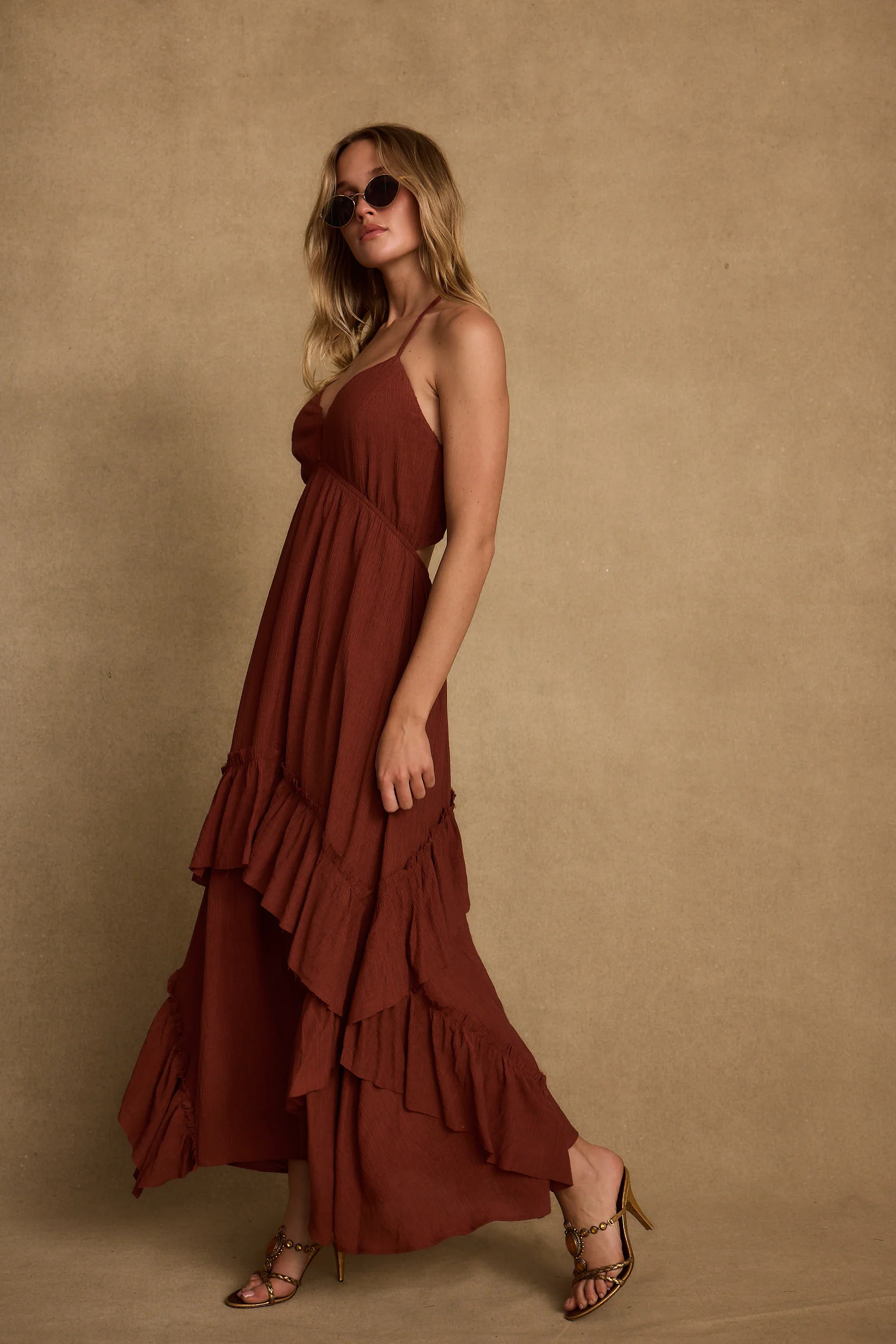 Rosamar Terracotta Ruffle Maxi Dress - Image 3