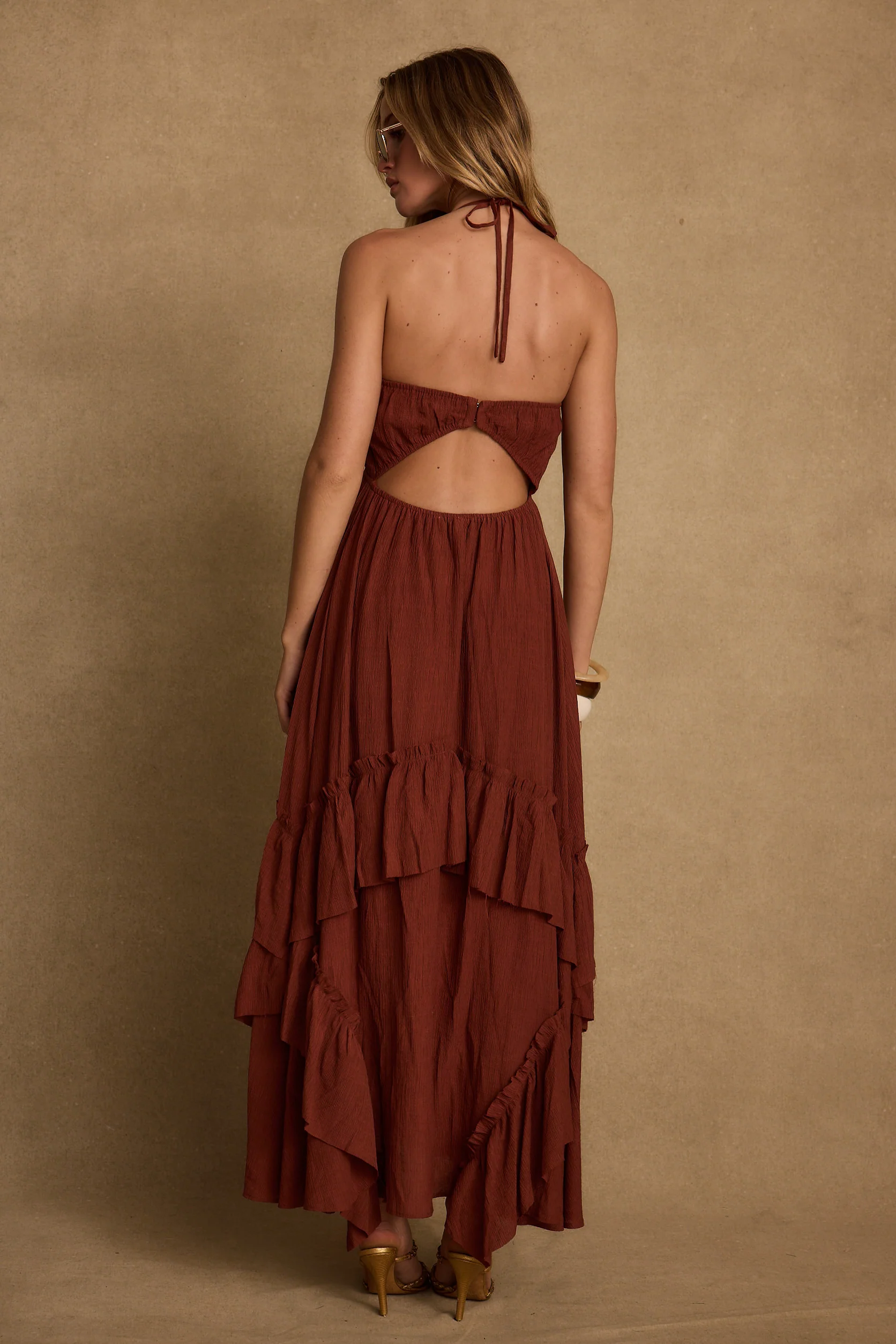 Rosamar Terracotta Ruffle Maxi Dress - Image 4