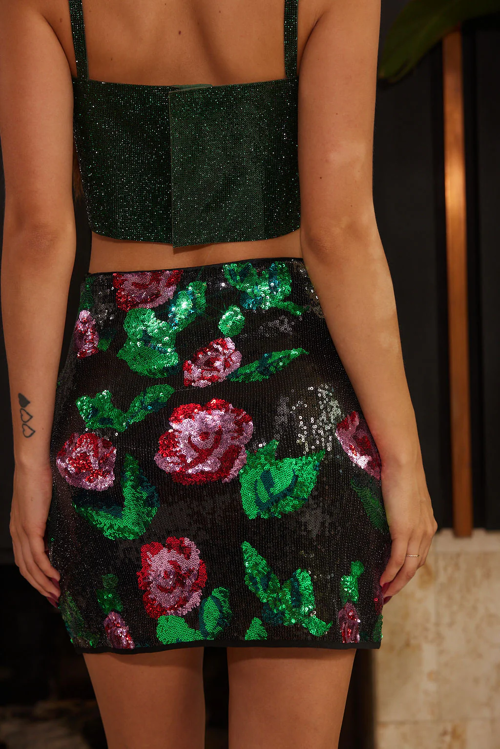 Rose Sequin Mini Skirt - Image 2