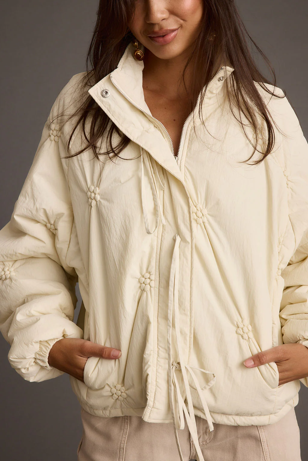 Rosey Cream Zip Front Puffer Coat - Image 2