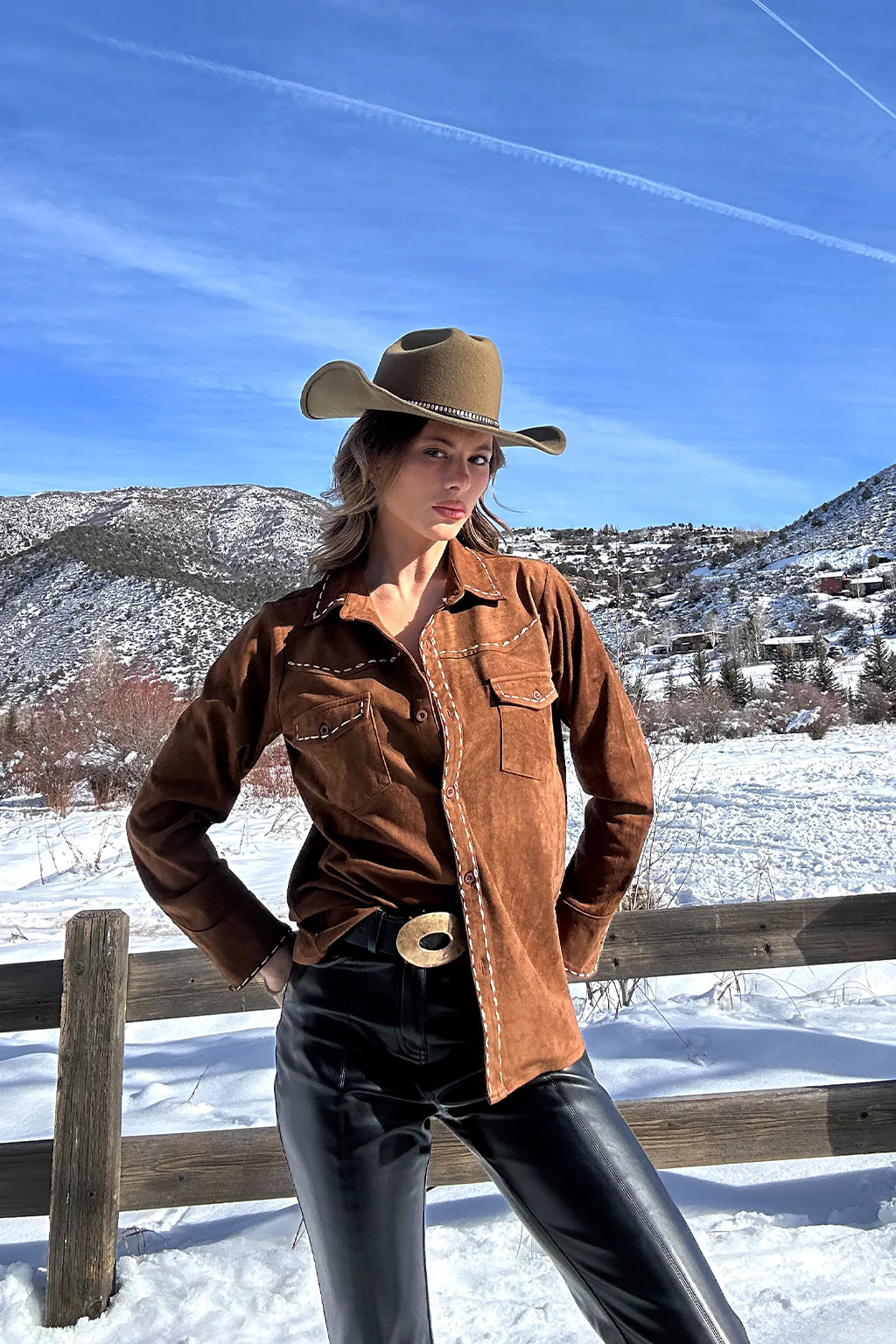 Rustic Pines Brown Suede Button Down Top - Image 13