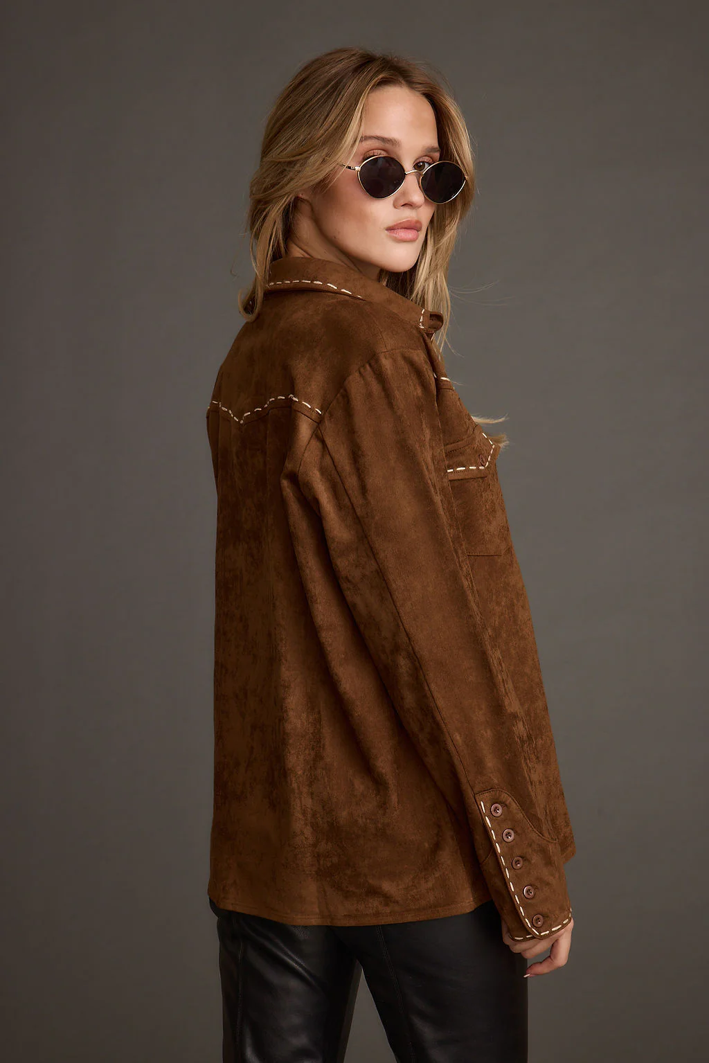 Rustic Pines Brown Suede Button Down Top - Image 3