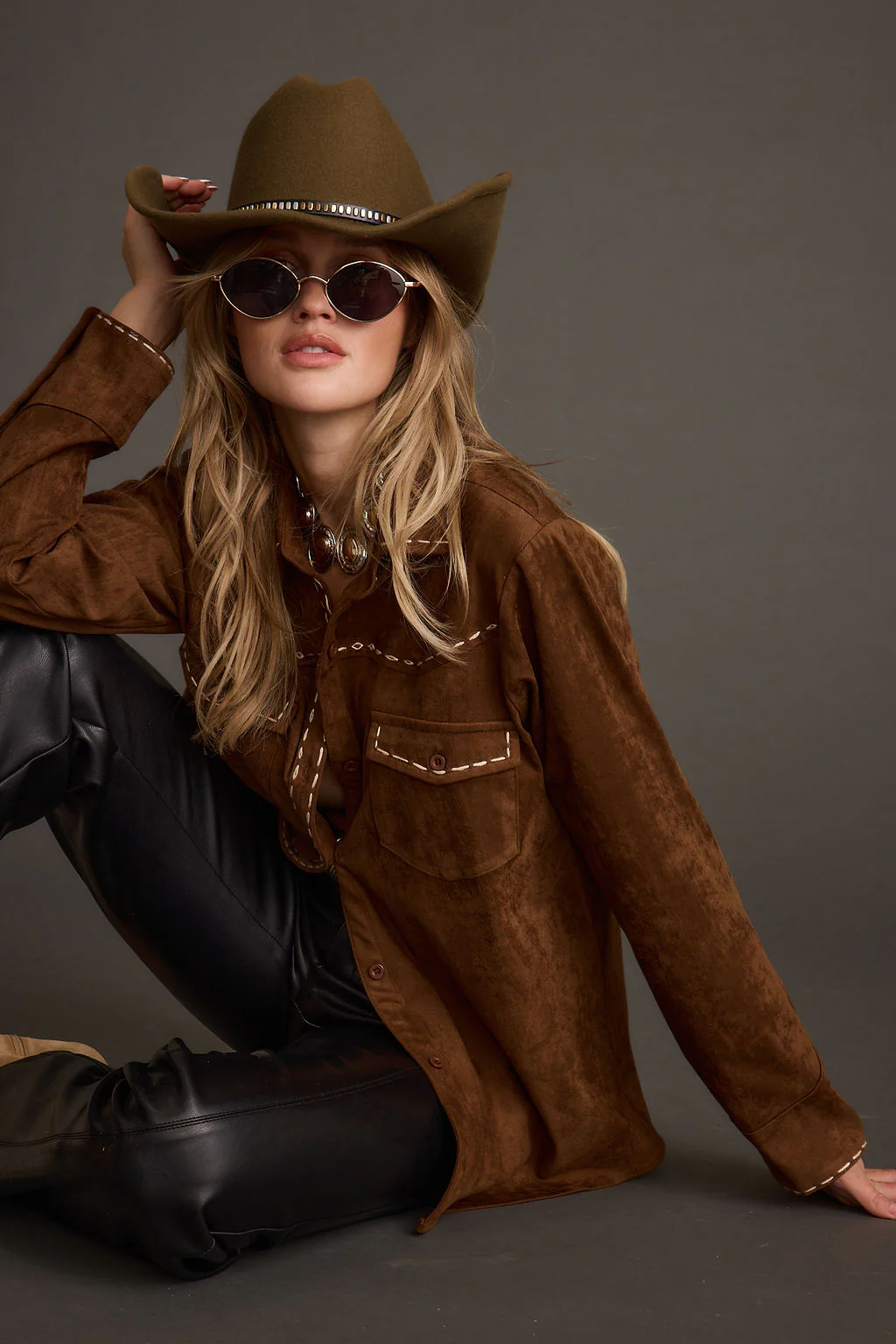 Rustic Pines Brown Suede Button Down Top - Image 8