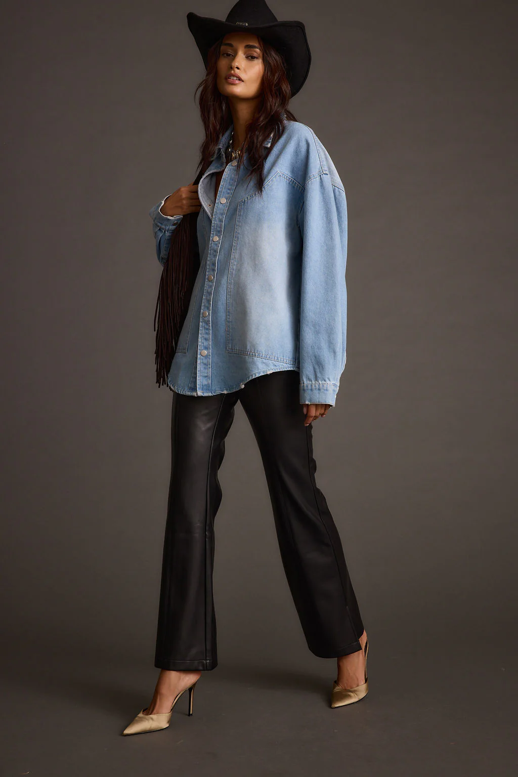 Ryland Black Vegan Leather Flare Pants - Image 2