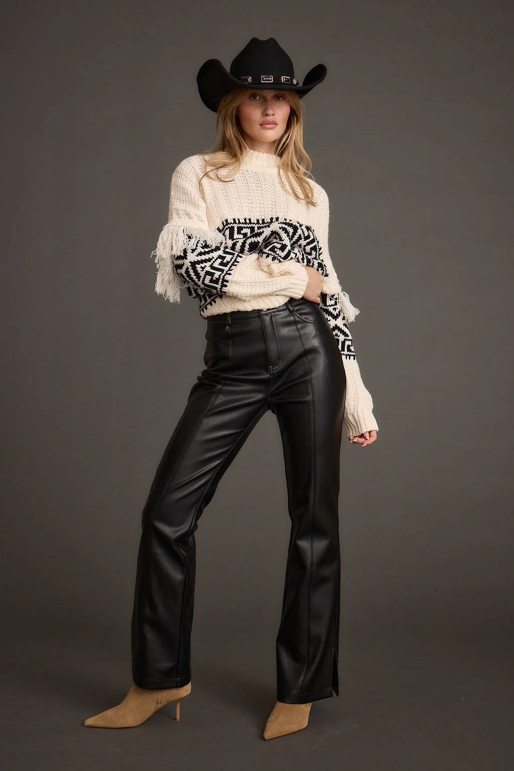 Ryland Black Vegan Leather Flare Pants - Image 6