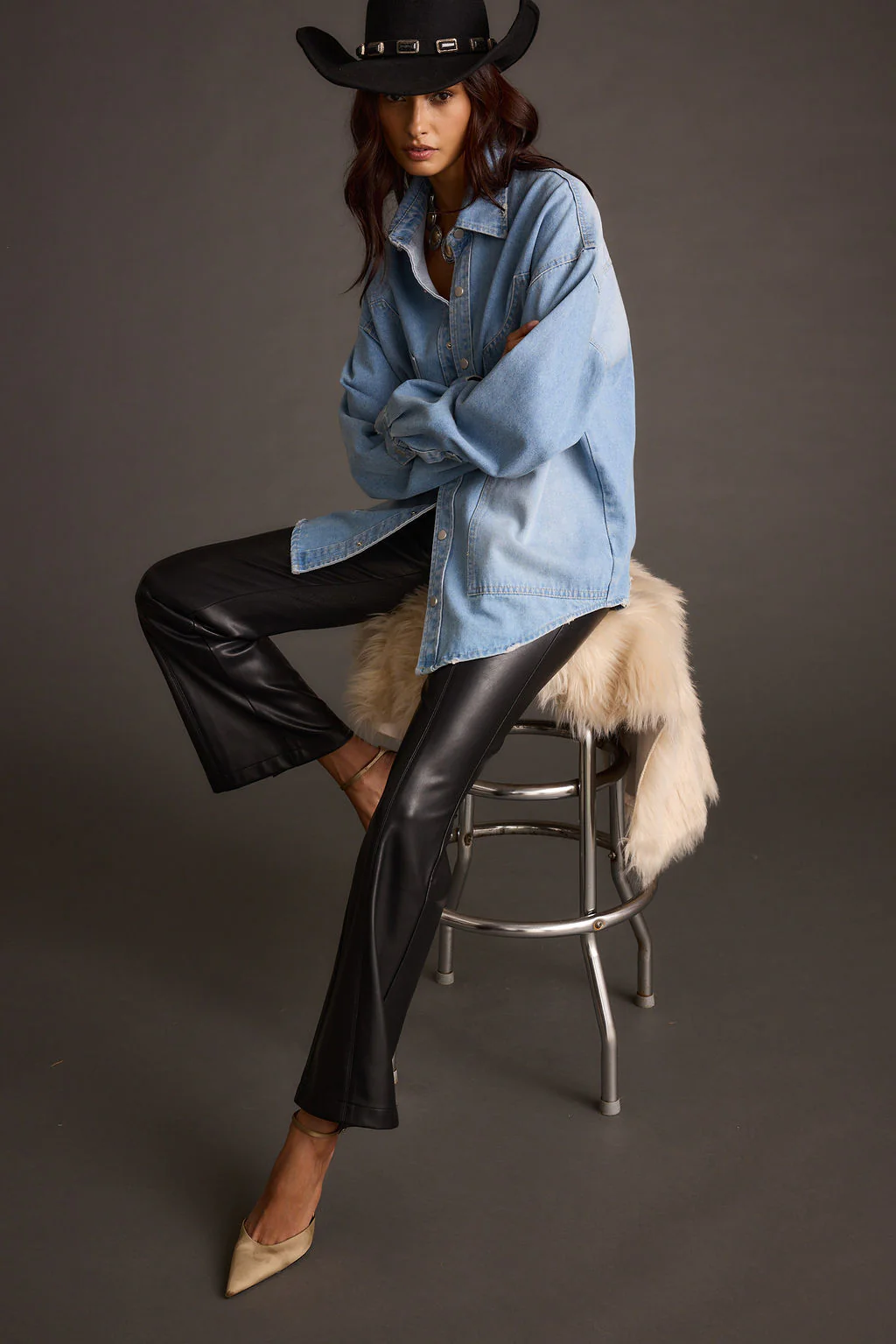 Ryland Black Vegan Leather Flare Pants - Image 8