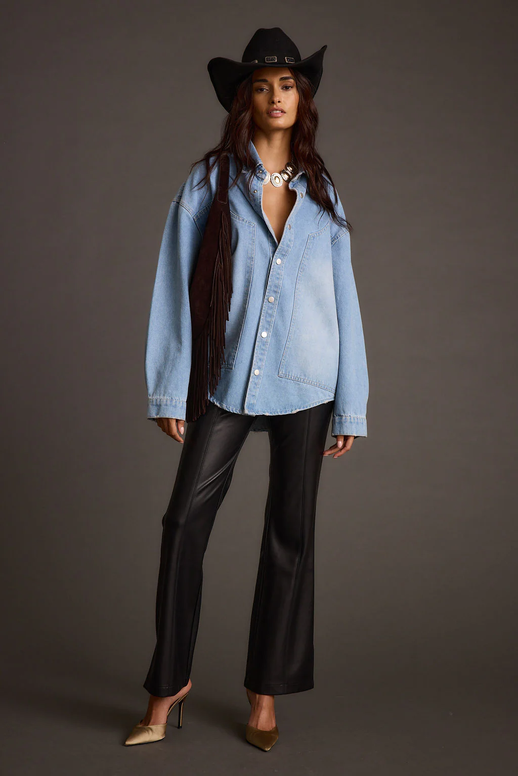 Ryland Black Vegan Leather Flare Pants - Image 9