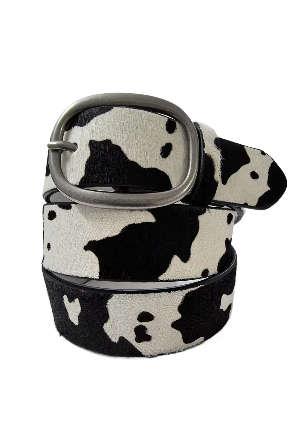 Saddle Black and White Cow Print Genuine Leather Belt - Image 4