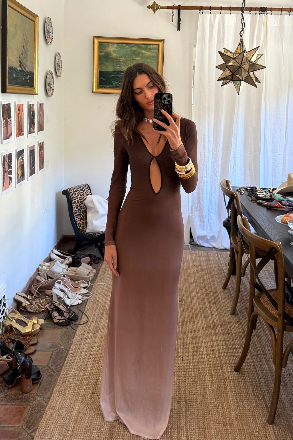 Salta Mocha Ombre Mesh Long Sleeve Maxi Dress - Image 6