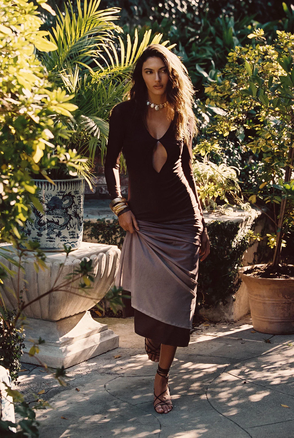 Salta Mocha Ombre Mesh Long Sleeve Maxi Dress - Image 9
