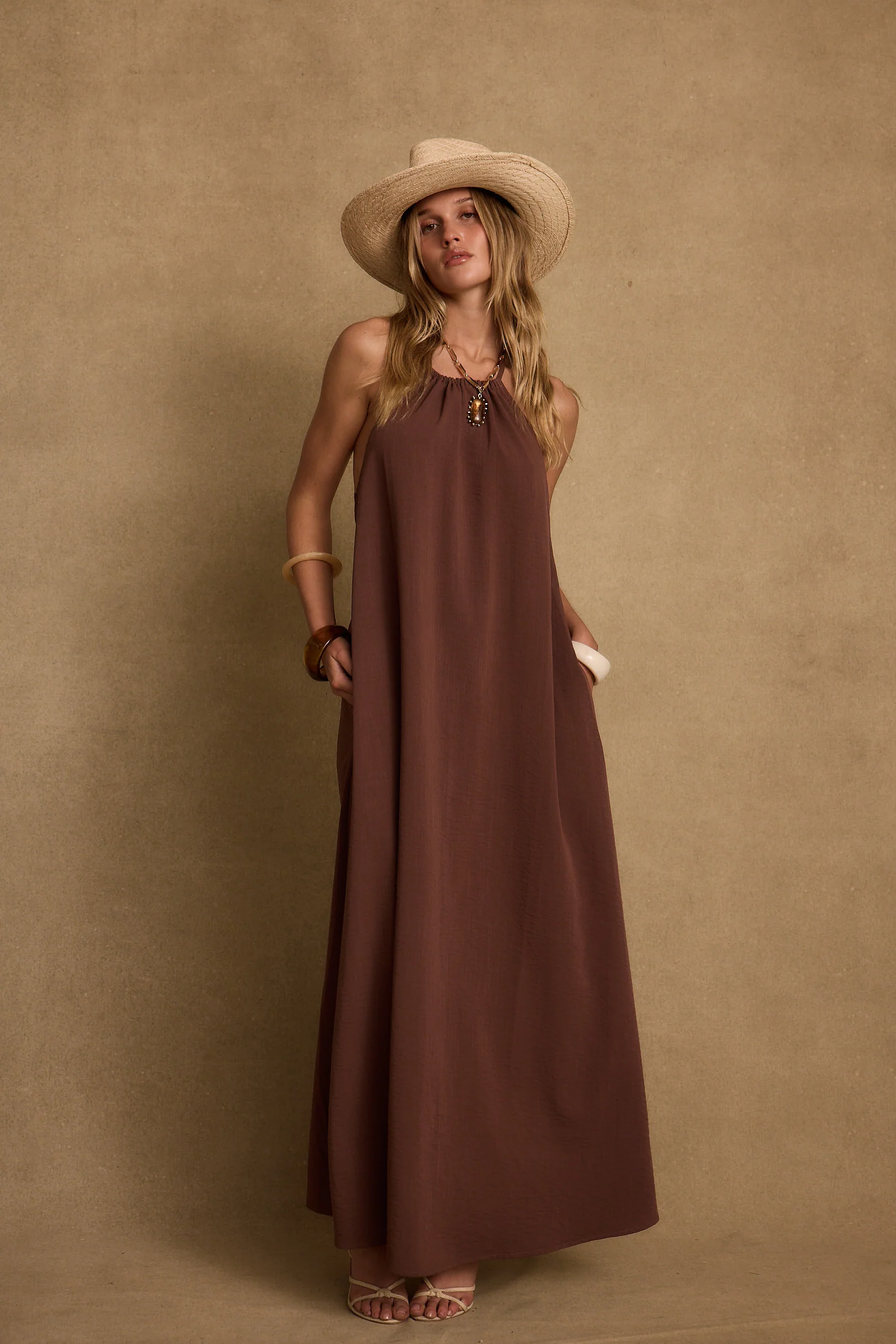 Sanctuary Mocha Linen Maxi Dress - Image 3