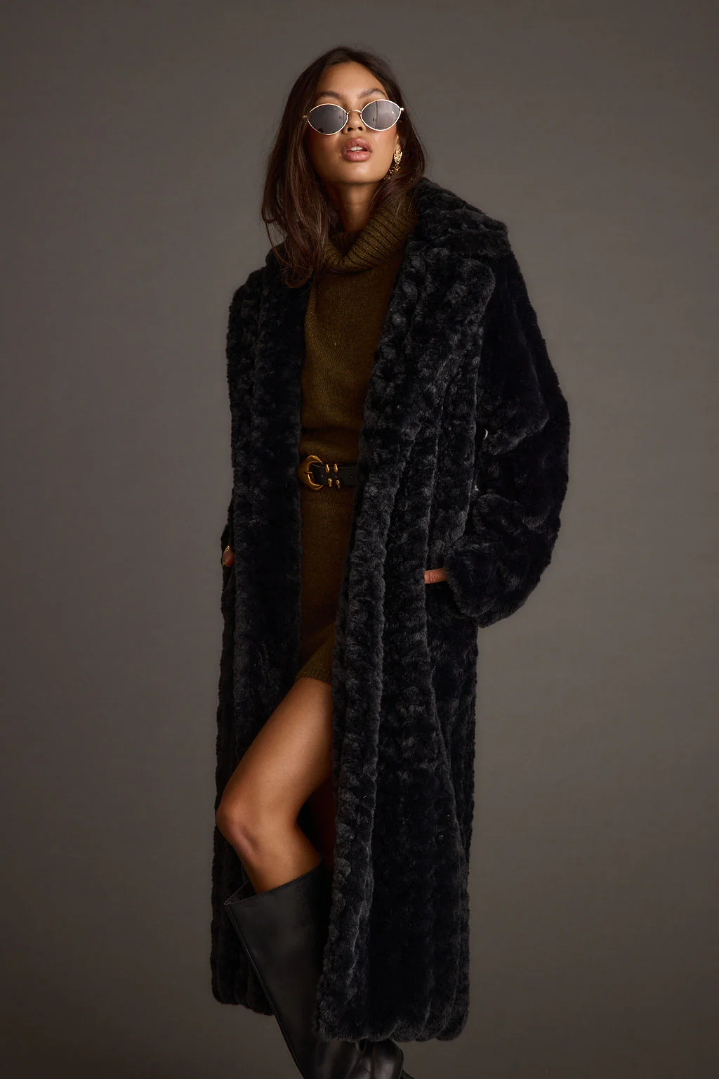 Sasha Black Floor Length Coat - Image 3
