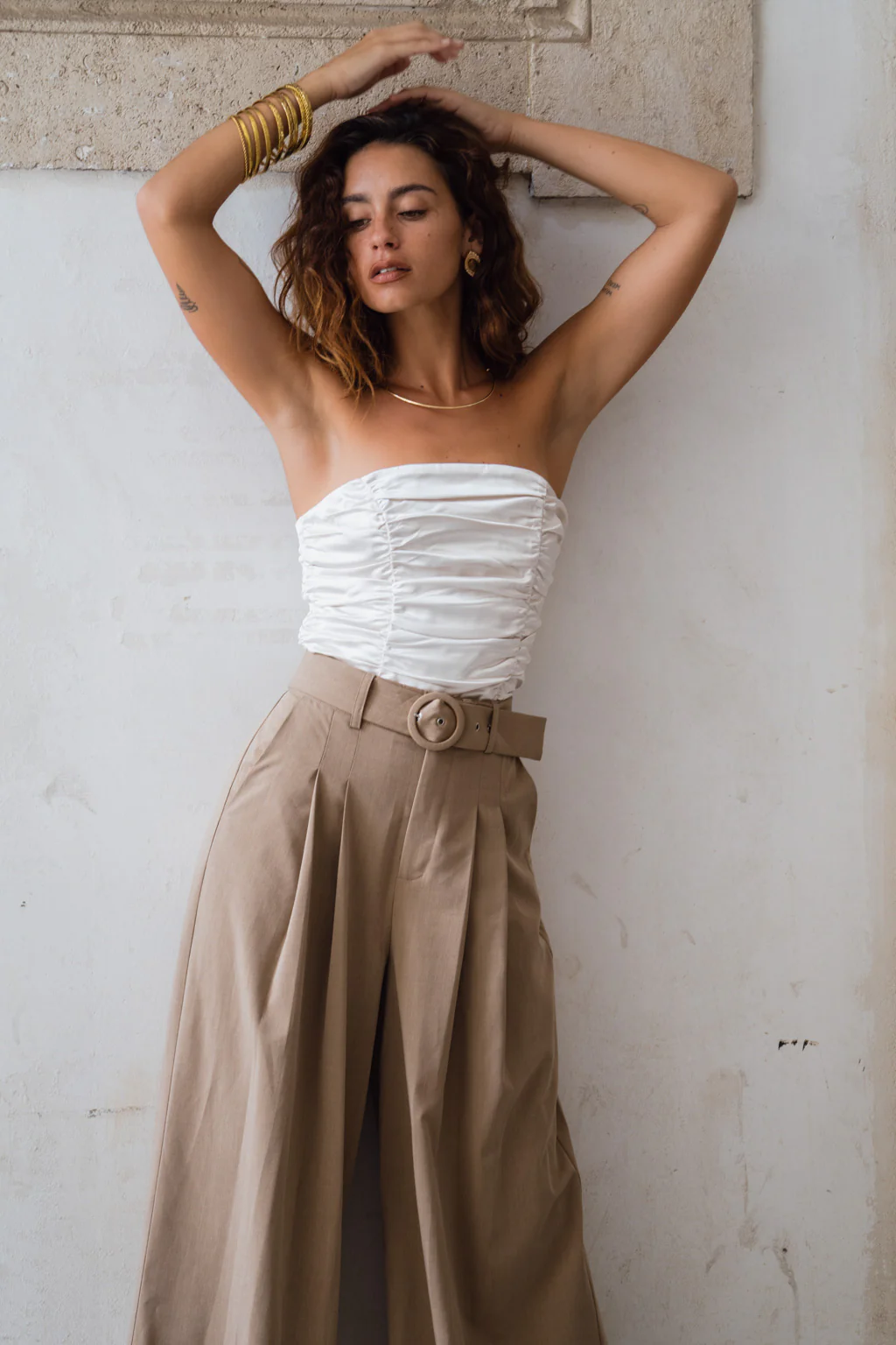 Savina Ivory Strapless Ruched Satin Top - Image 3