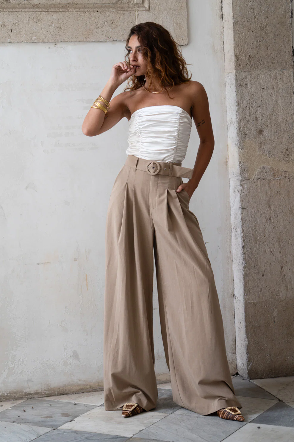 Savina Ivory Strapless Ruched Satin Top - Image 4