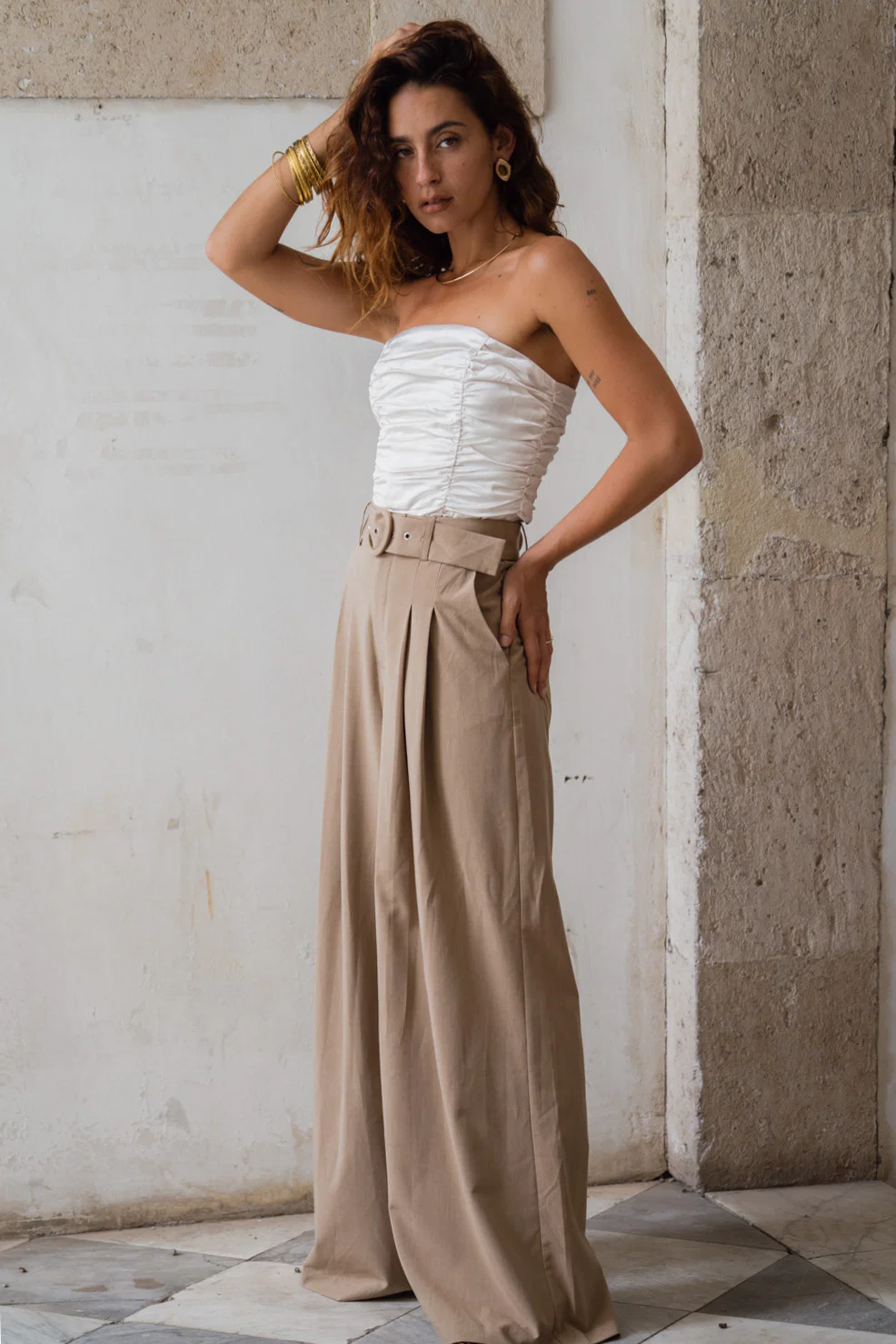 Savina Ivory Strapless Ruched Satin Top - Image 5