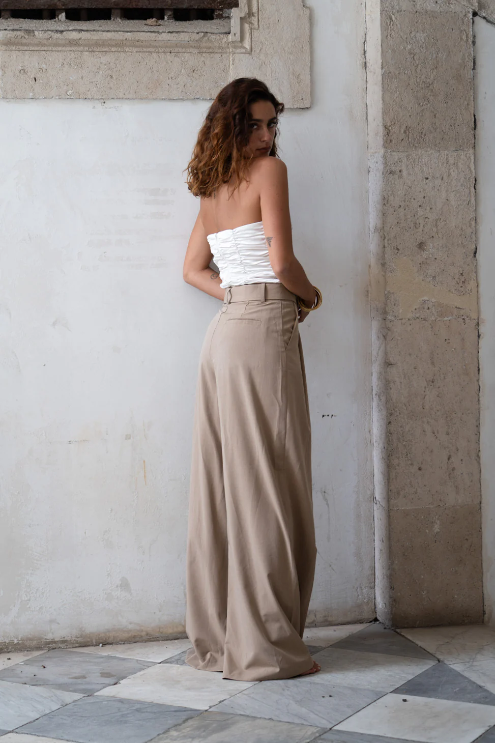 Savina Ivory Strapless Ruched Satin Top - Image 7