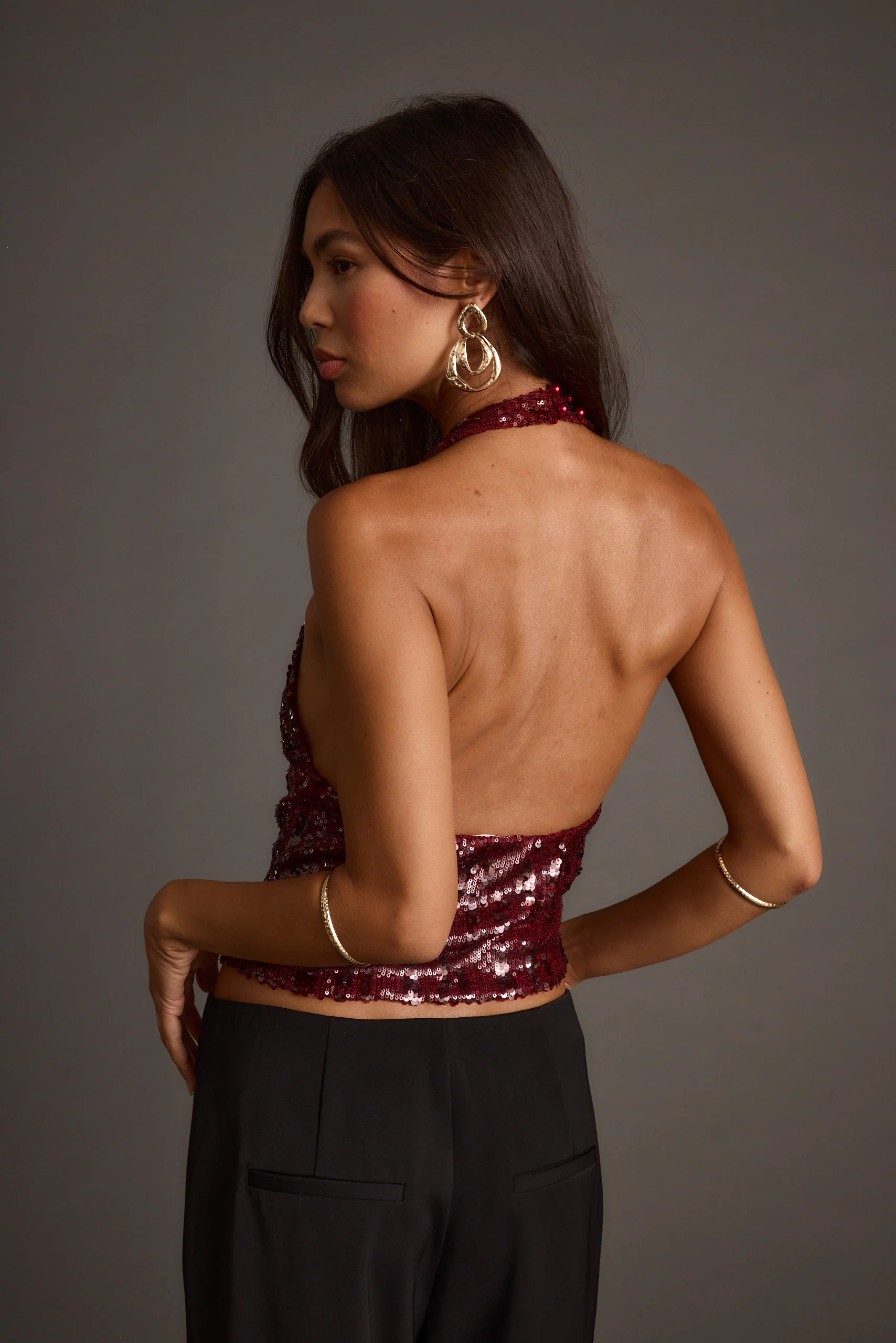 Selena Mulberry Sequin Halter Top - Image 2