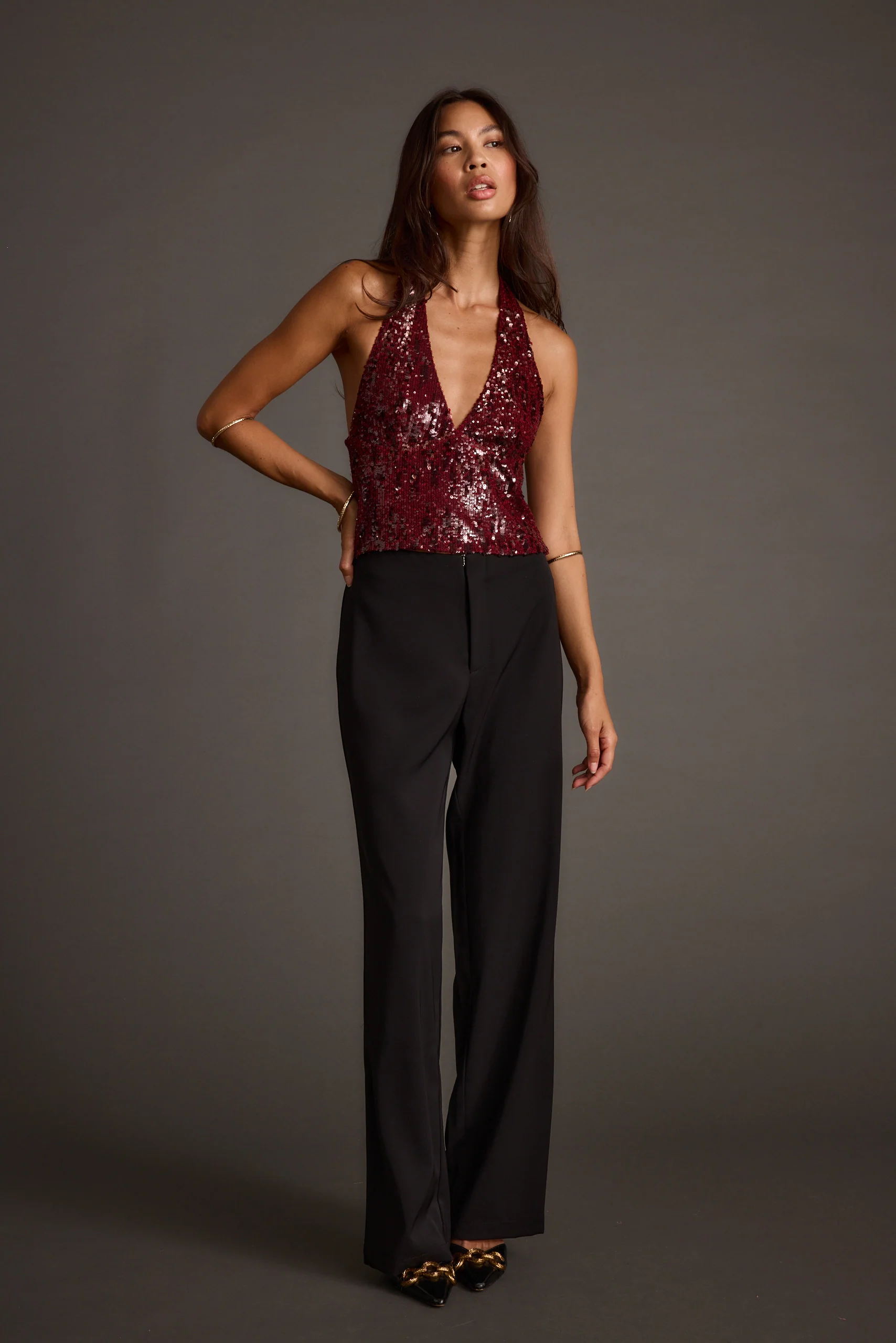 Selena Mulberry Sequin Halter Top - Image 5