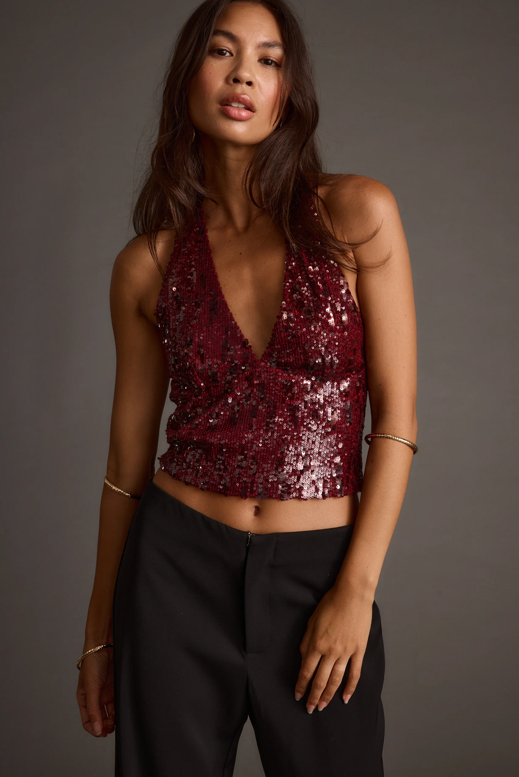 Selena Mulberry Sequin Halter Top - Image 7
