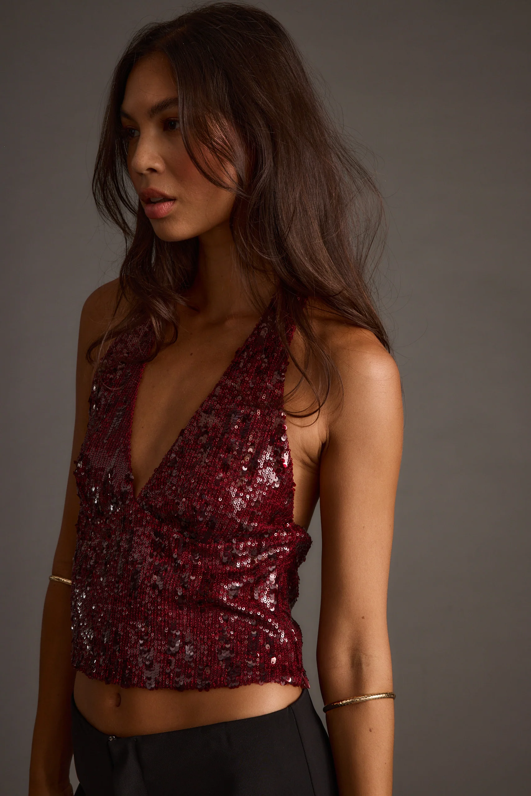 Selena Mulberry Sequin Halter Top - Image 9