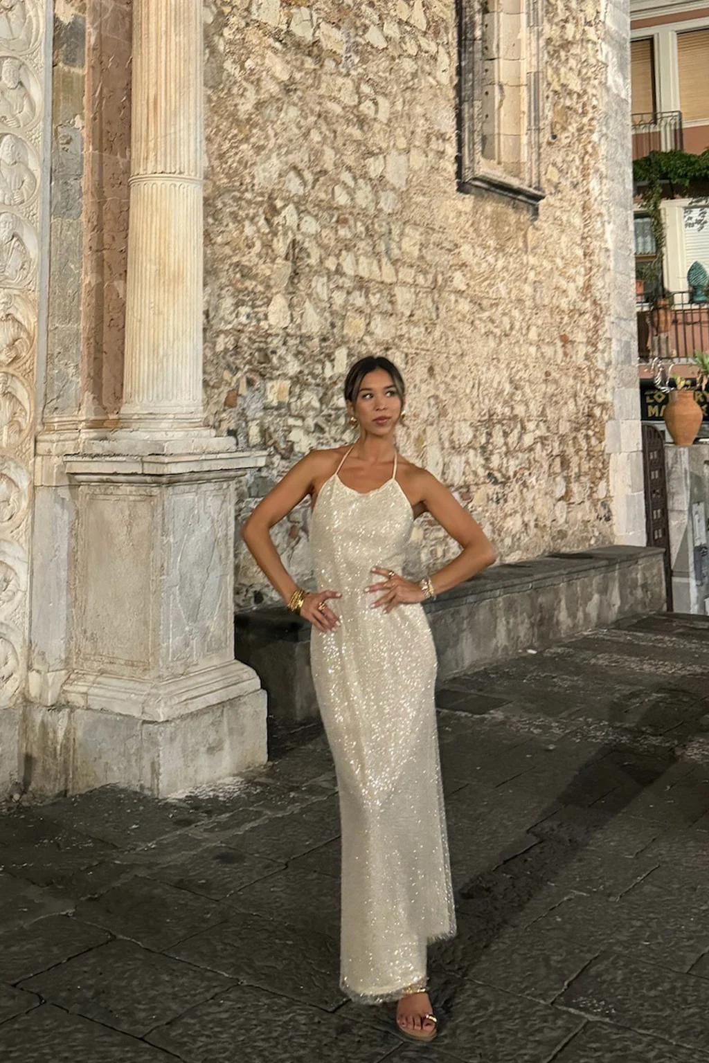 Serafino Gold Embellished Maxi Dress - Image 3